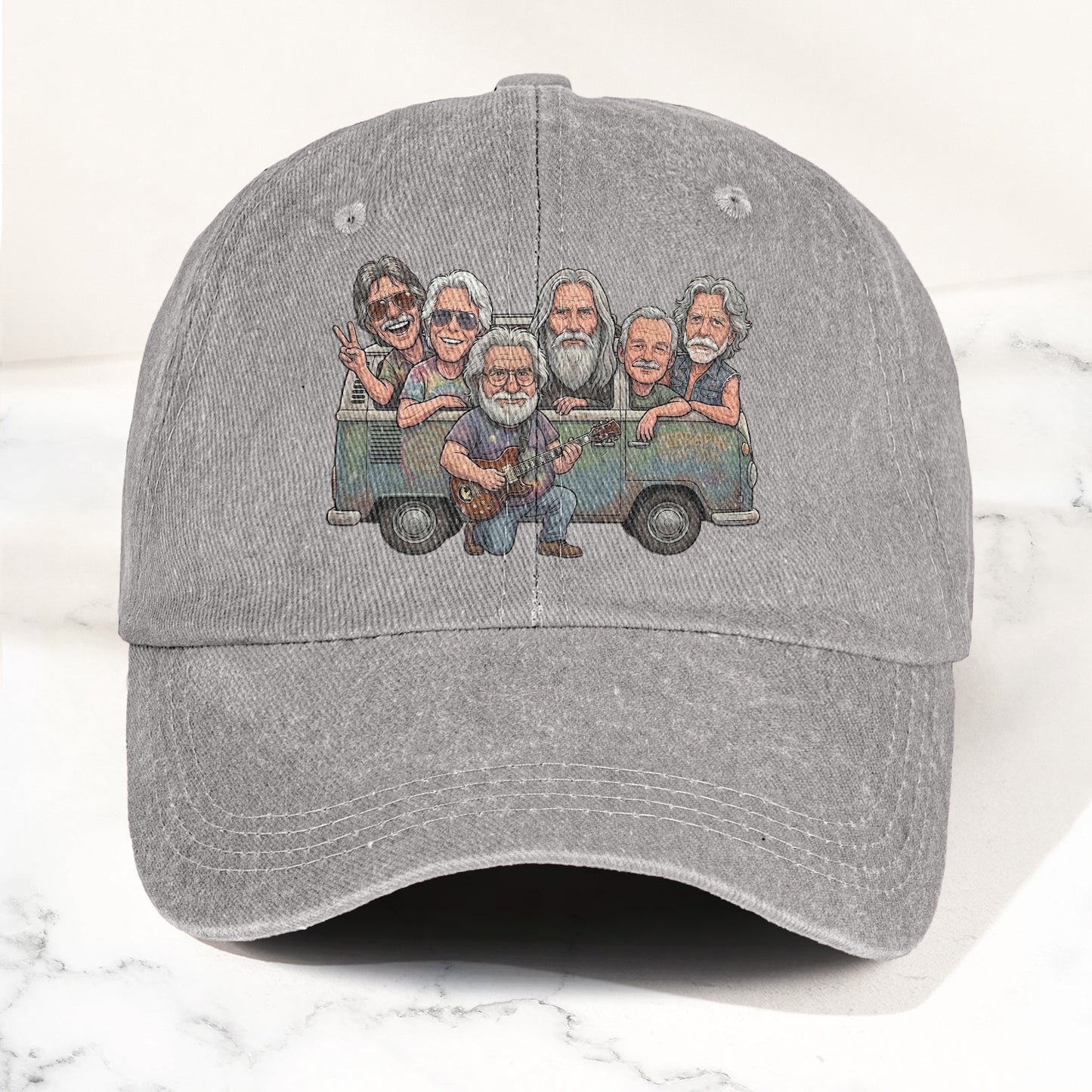 Grateful Dead Band Cartoon VW Bus Graphic Music Merch Denim Cap – Retro Vintage Dad Cap Gift For Dad (With Box)