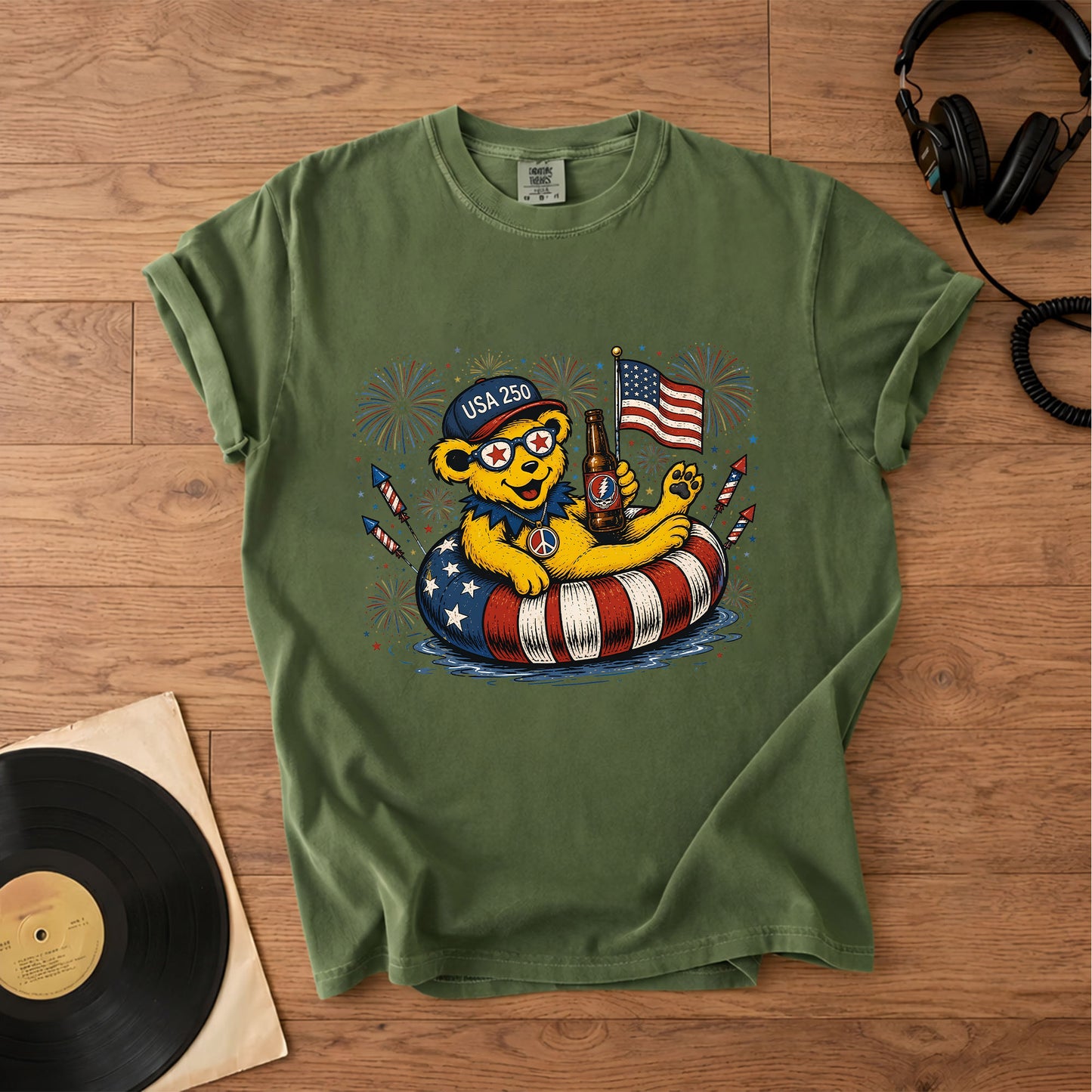 Grateful Dead USA 250 Fireworks Bear 4th of July Graphic T-Shirt – Retro Rock Music Fan Merch Tee