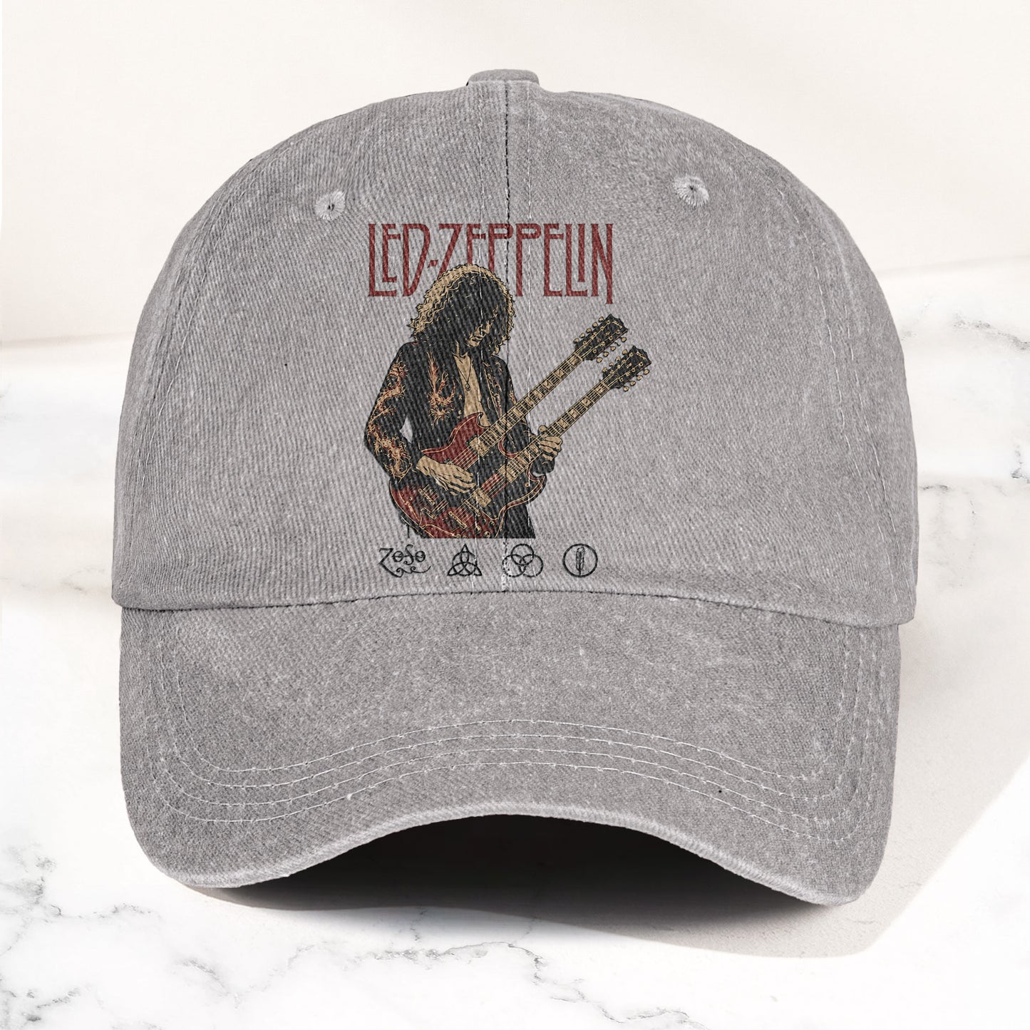 Led Zeppelin Jimmy Page Zoso Logo Denim Cap – Retro Vintage Dad Cap Gift For Dad (With Box)