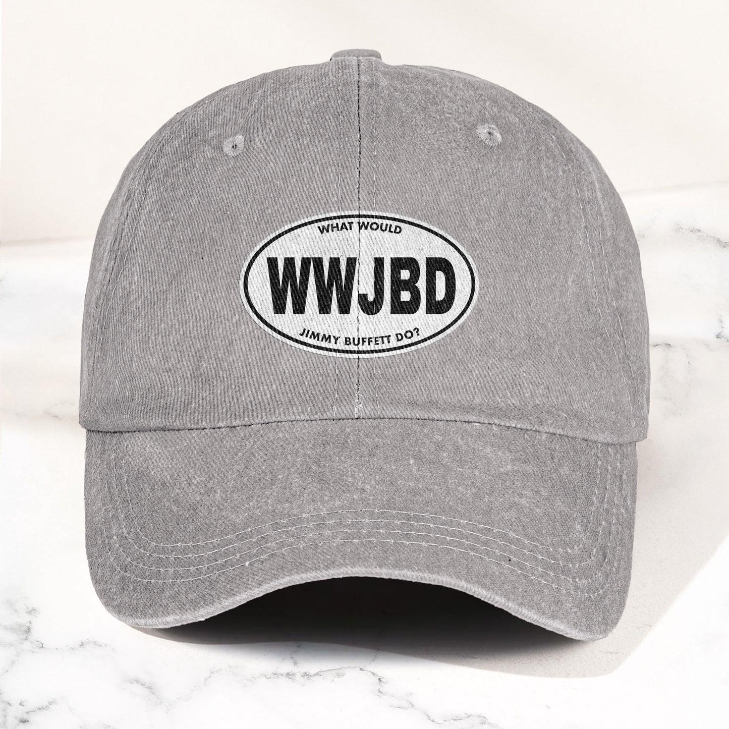 WWJBD Denim Cap – Retro Jimmy Buffett Inspired Dad Hat (With Box)