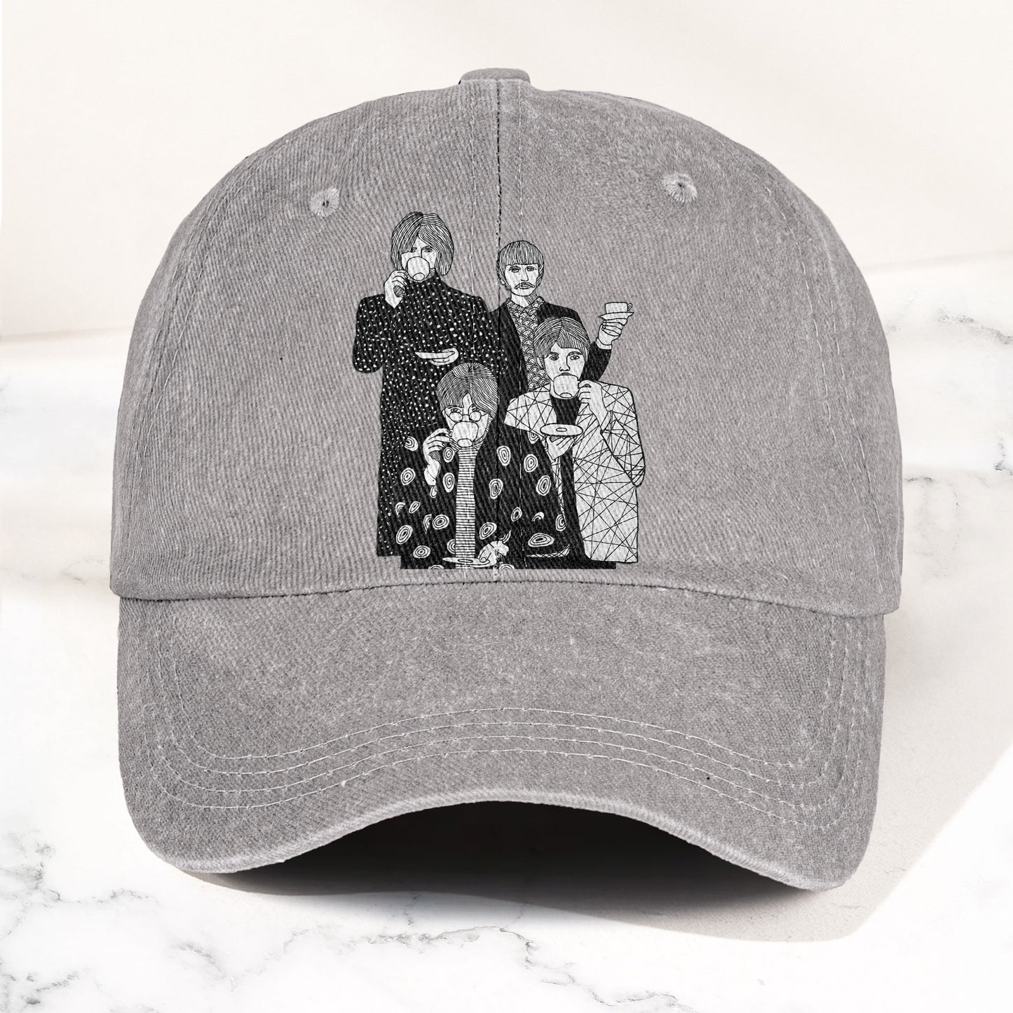 The Beatles Drinking Tea Denim Cap – Retro Vintage Rock Band Dad Cap Gift For Dad (With Box)