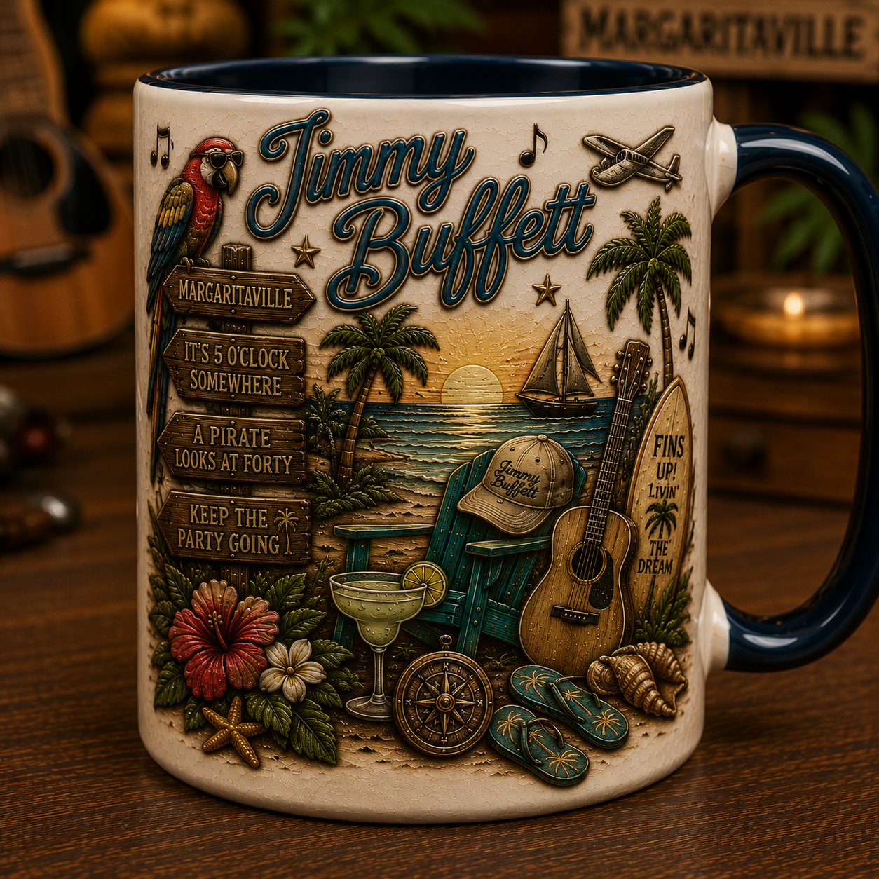 Jimmy Buffett Mug – A Pirate Looks at Forty Coffee Cup, Tropical Beach Music Gift for Parrotheads