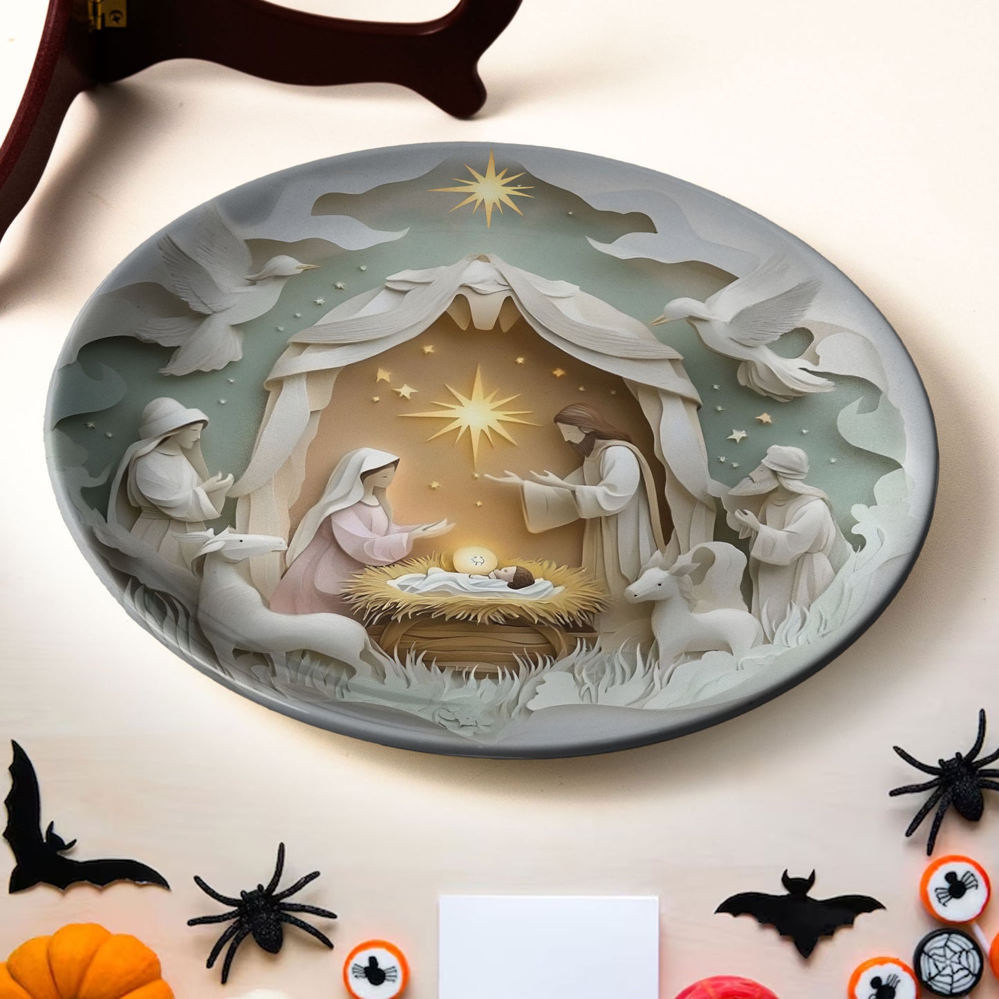 Peaceful Nativity Ceramic Plate – Handcrafted Holy Night Scene