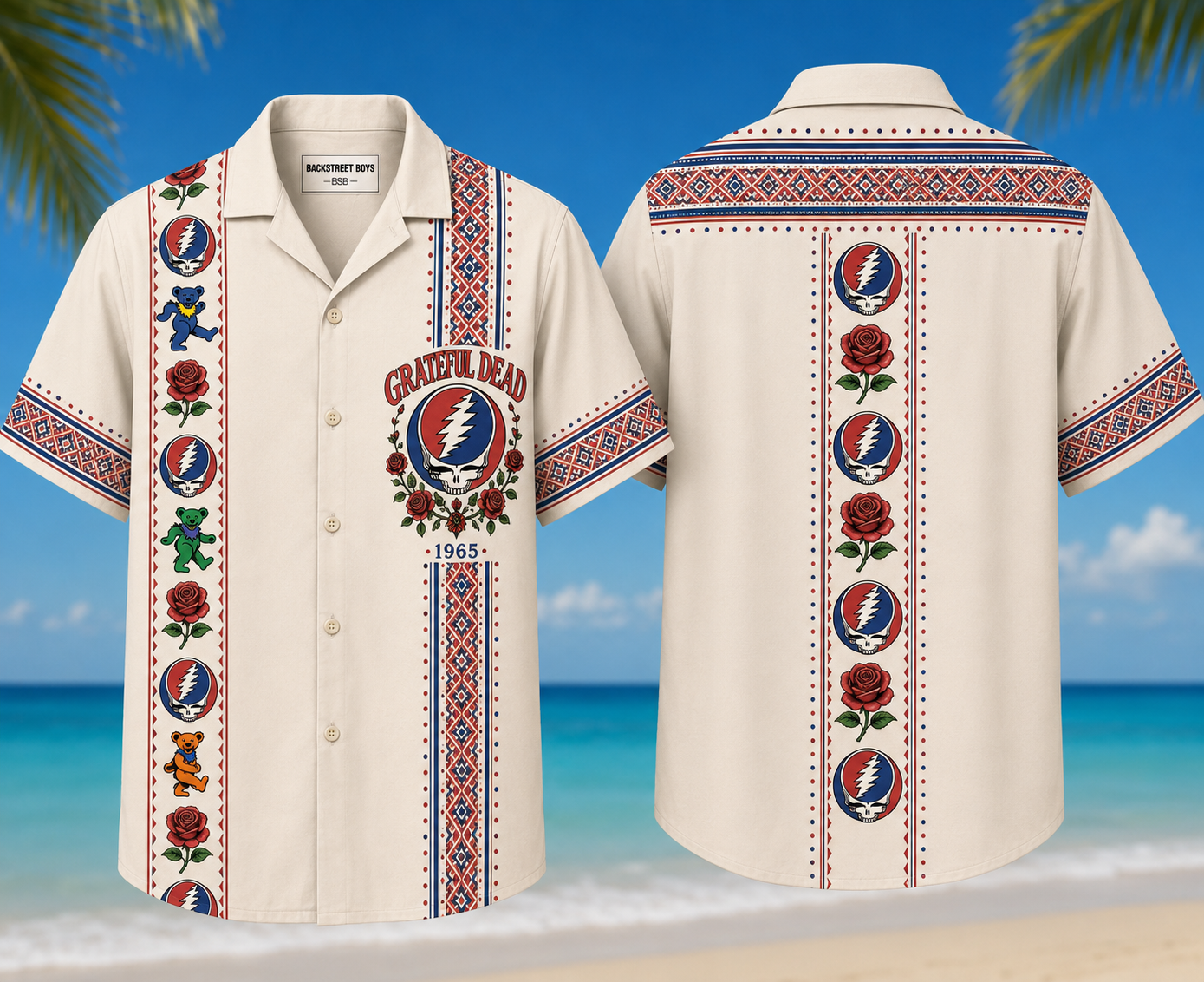 Grateful Dead Hawaiian Shirt - Unisex Steal Your Face Skull Logo 1965 Button Up