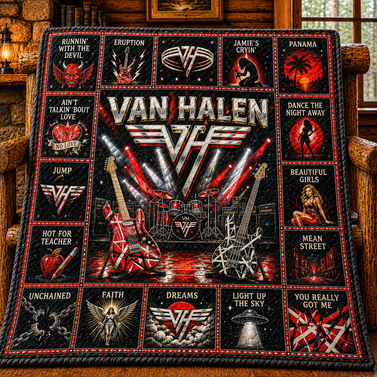 Van Halen Hard Rock Quilt Blanket – Frankenstrat Guitar Journey In Every Stitch