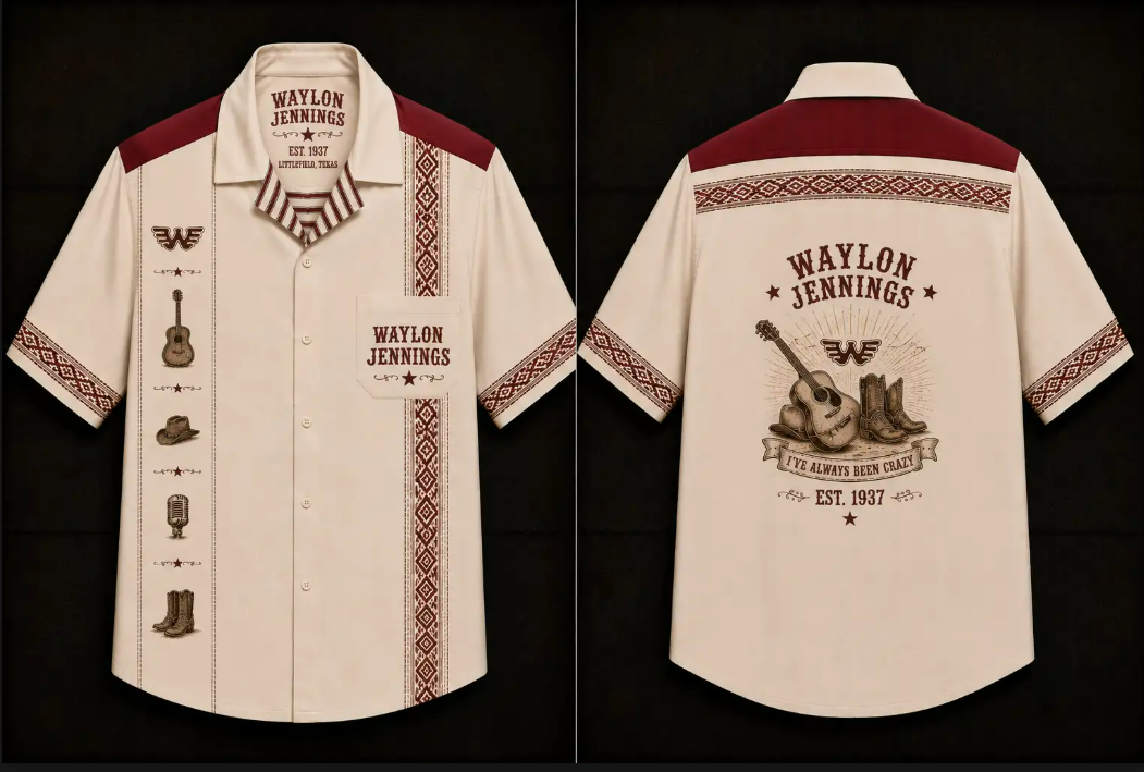 Waylon Jennings Luxury Hawaiian Shirt - Mexican Inspired Hawaiian Shirt White Version