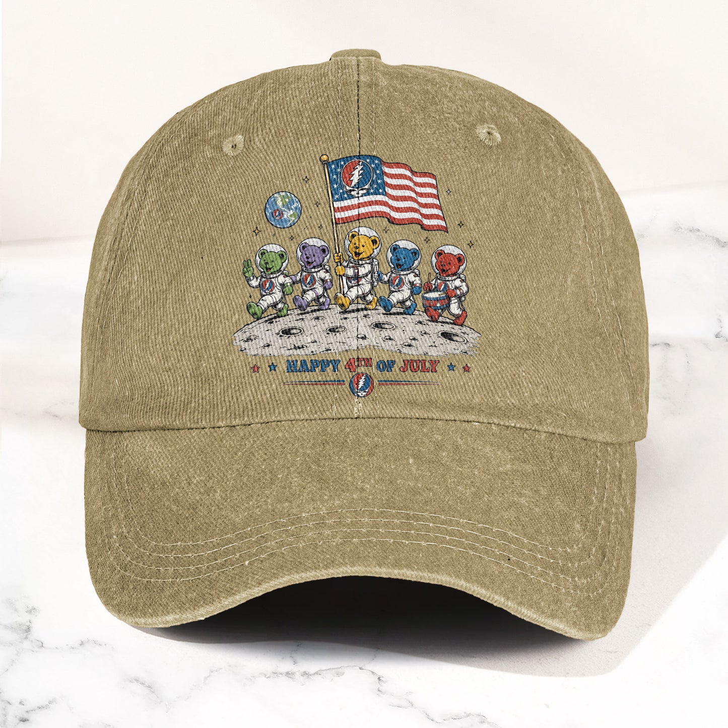 Grateful Dead Happy 4th Of July Dancing Bears Astronaut Patriotic Denim Cap – Retro Vintage Dad Cap Gift For Dad (With Box)