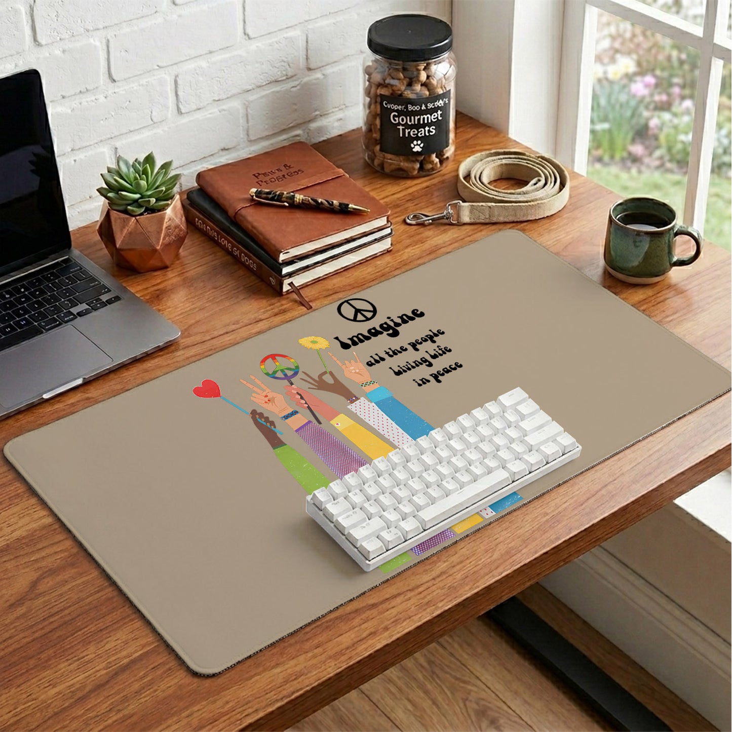 Imagine All The People Living Life In Peace Desk Mat – Non-slip Home Office Gift Keyboard Pad Birthday Gift Pride