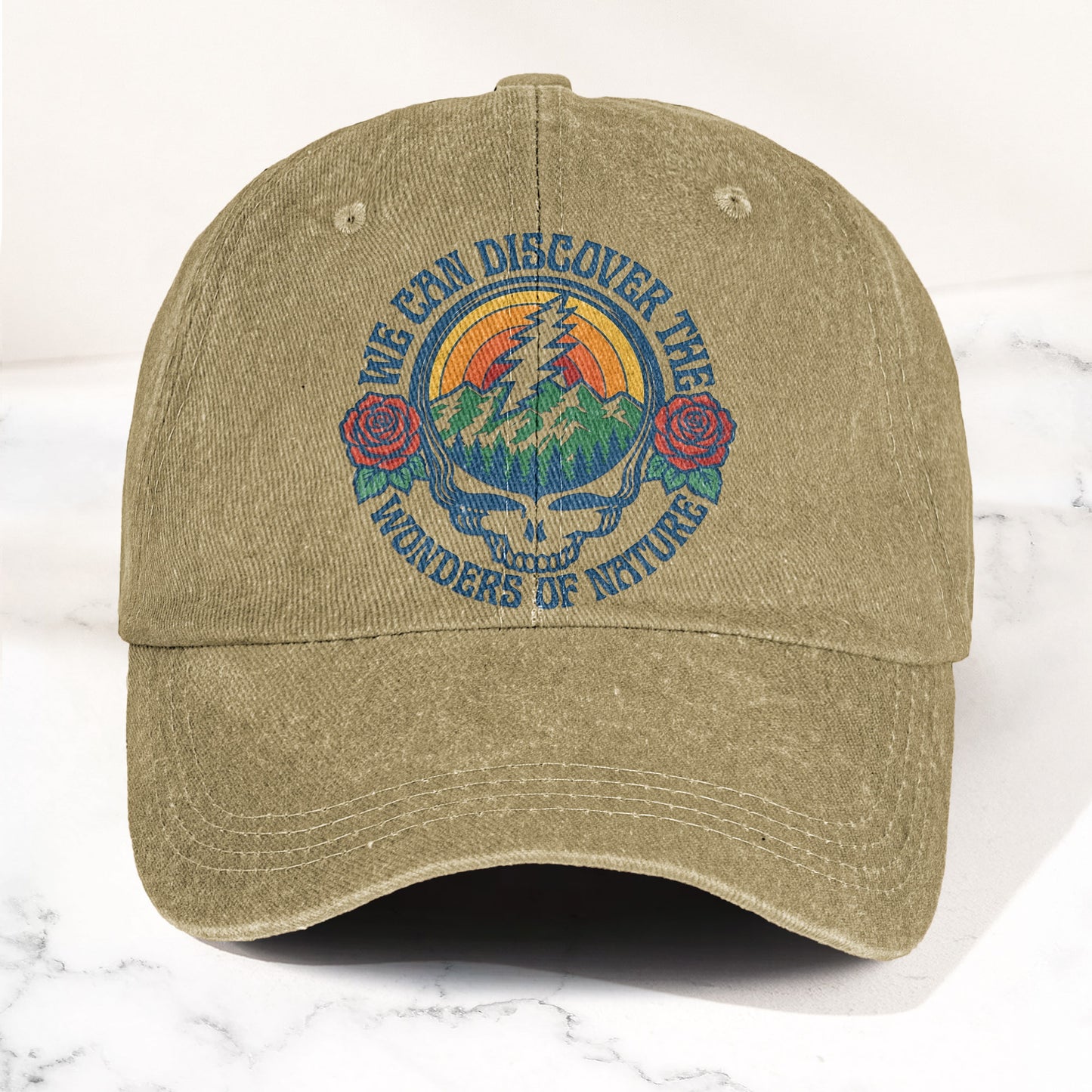 Grateful Dead We Can Discover The Wonders of Nature Skull And Rose Denim Cap – Retro Vintage Dad Cap Gift For Dad (With Box)
