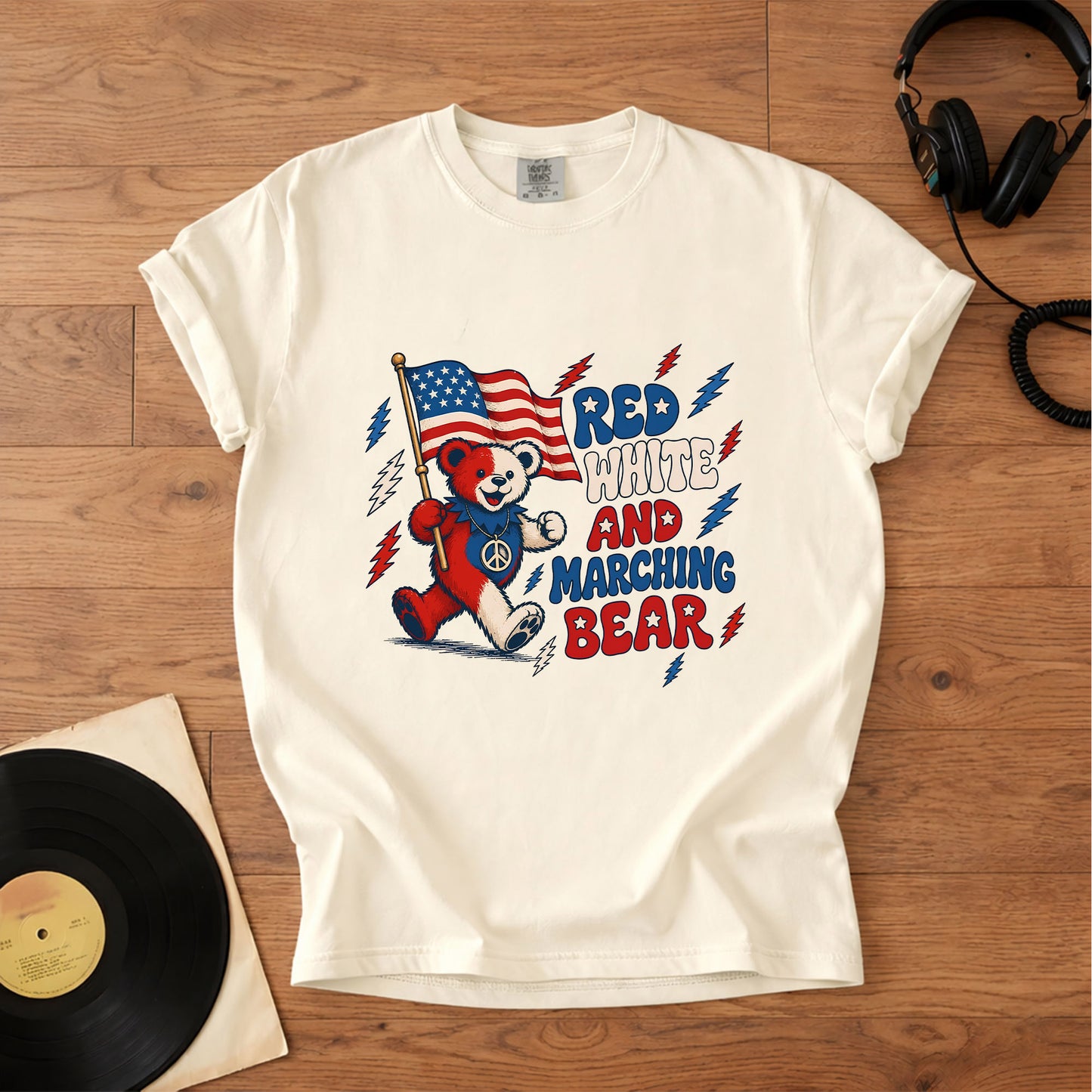 Grateful Dead Red White and Marching Bear Graphic 4th of July Patriotic T-Shirt – Retro Rock Metal Music Fan Merch Tee