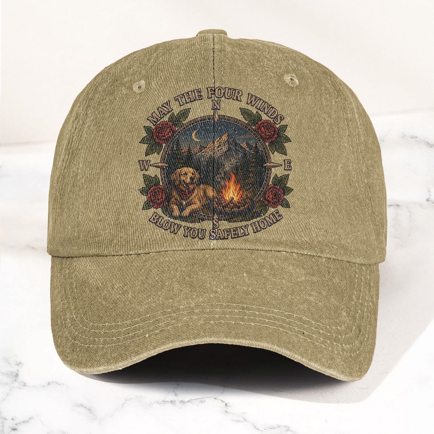 Grateful Dead Franklin's Tower May The Four Winds Blow You Safely Home Dog Campfire Denim Cap – Retro Vintage Dad Cap Gift For Dad (With Box)