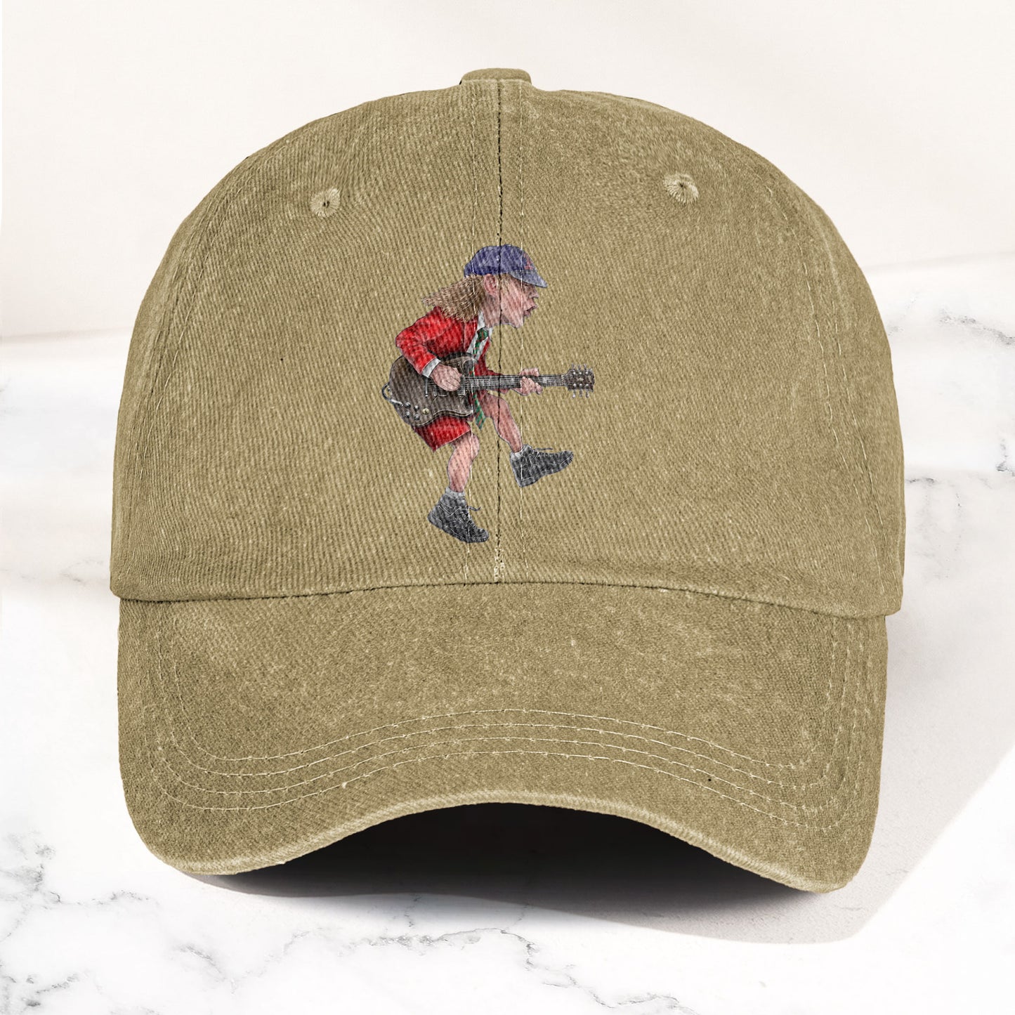 Angus Young In His Guitar Denim Dad Cap – Retro AC/DC Design (With BOX)