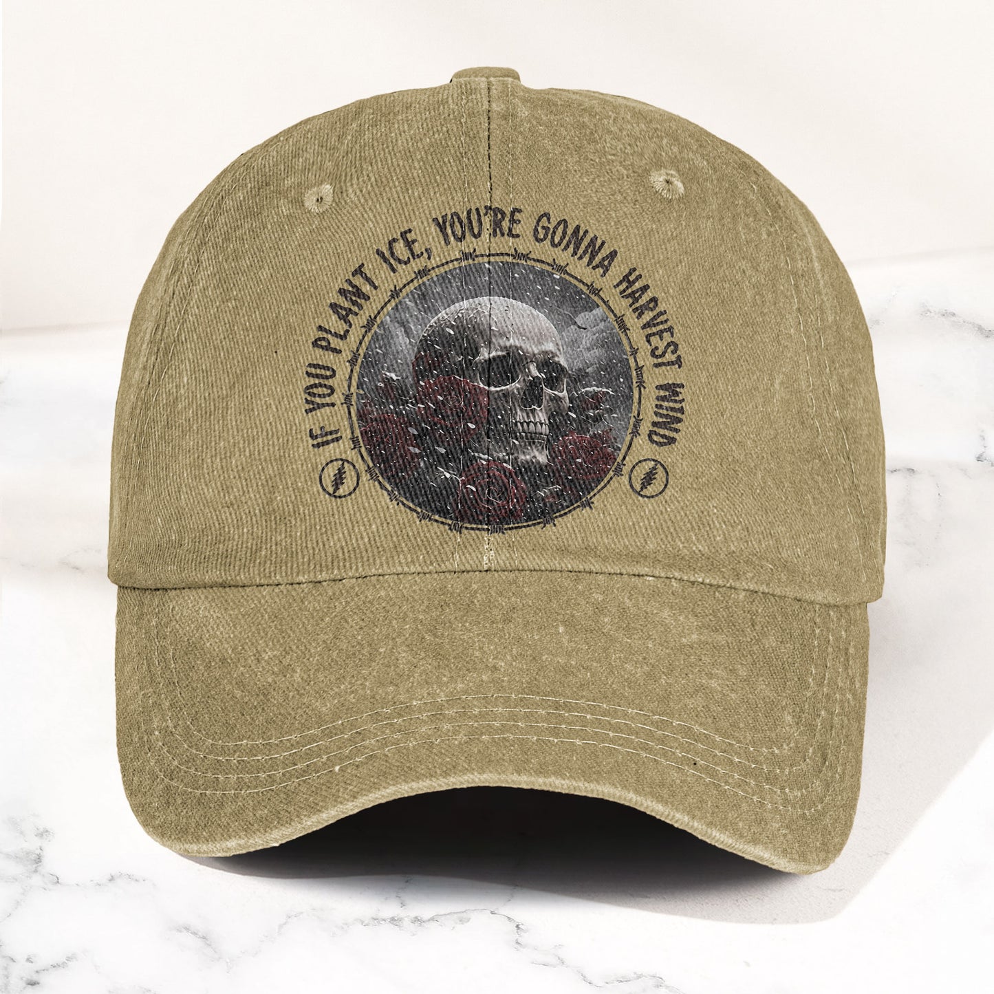 Grateful Dead Skull Franklin's Tower Lyrics Vintage Denim Cap – Retro Dad Cap (With Box)