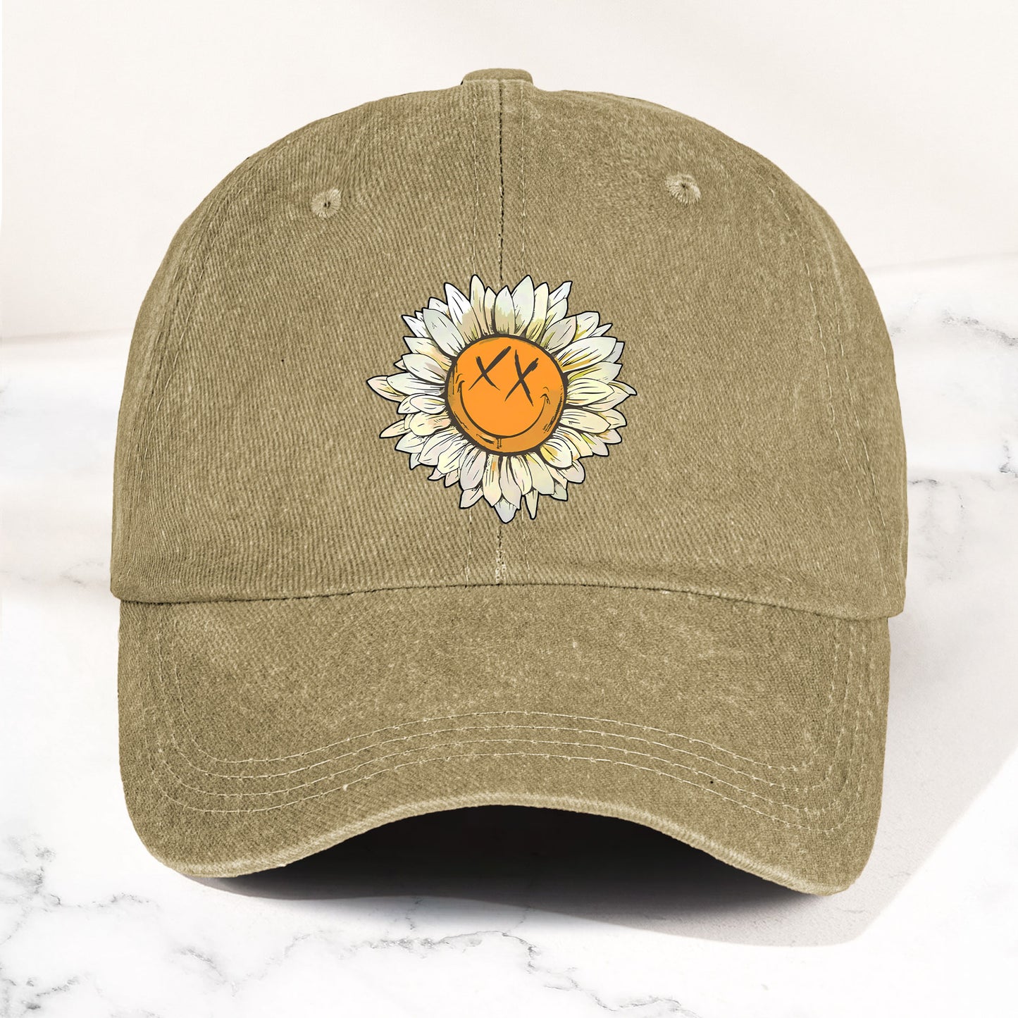 Blink-182 Denim Cap – Sunflower Smiley Aesthetic Dad Hat (With Box)