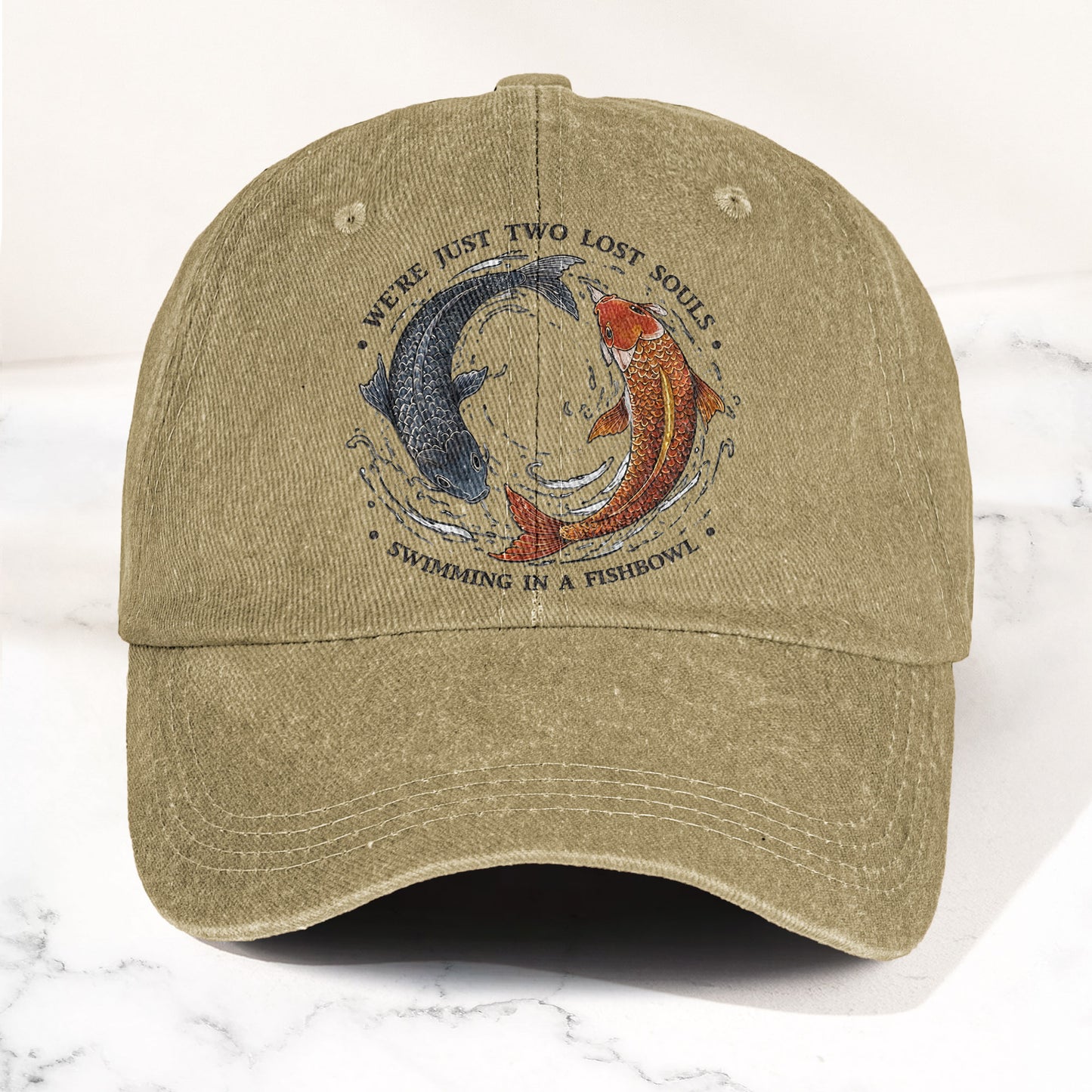 Pink Floyd We're Just Two Lost Souls Swimming In A Fish Bowl Vintage Denim Cap – Retro Dad Cap (With Box)