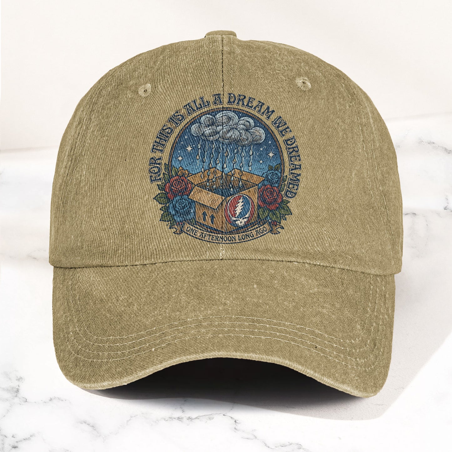 Grateful Dead Box Of Rain Dream We Dreamed Music Merch Denim Cap – Retro Vintage Dad Cap Gift For Dad (With Box)