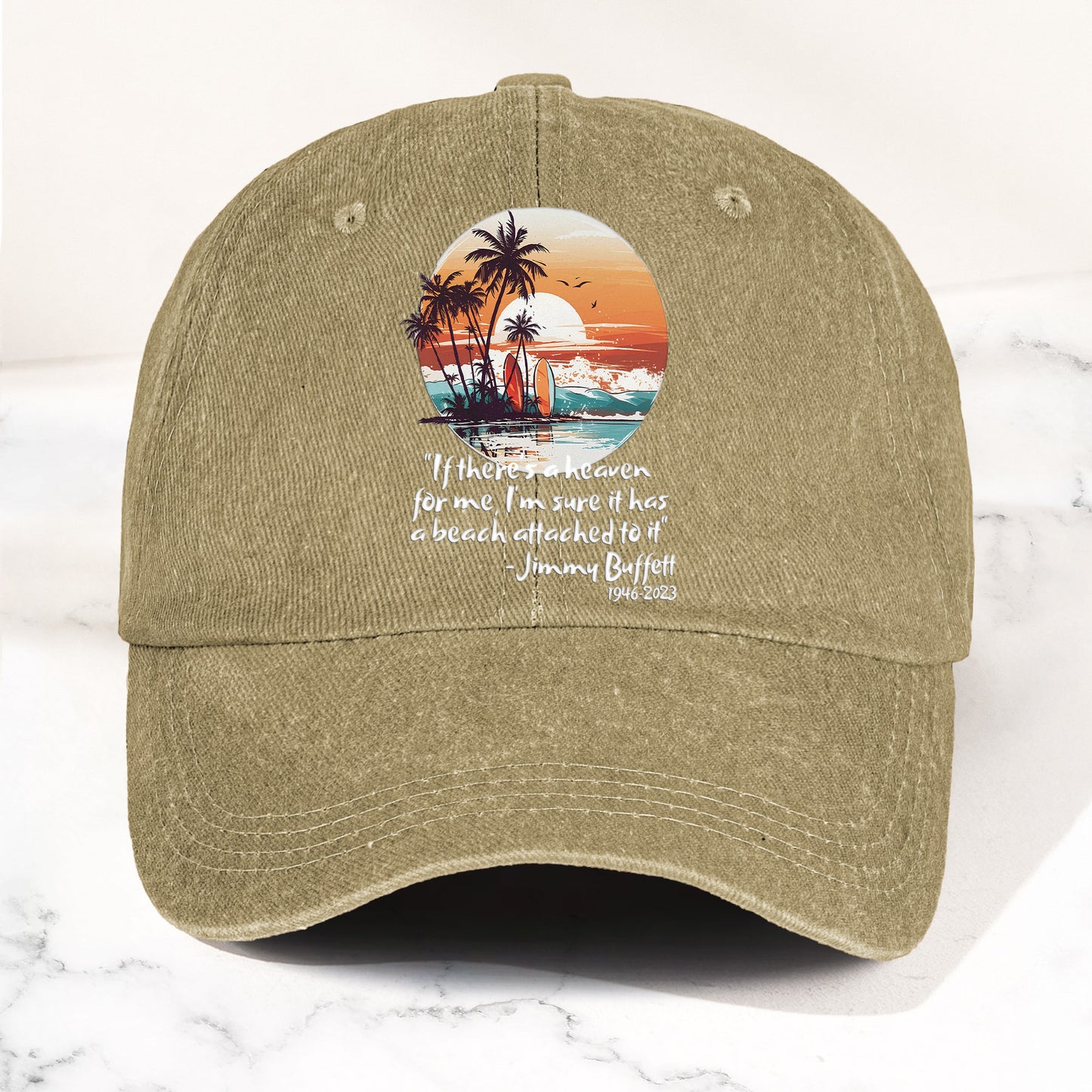Jimmy Buffett Beach Quote Denim Dad Cap – Vintage Washed Tropical Hat