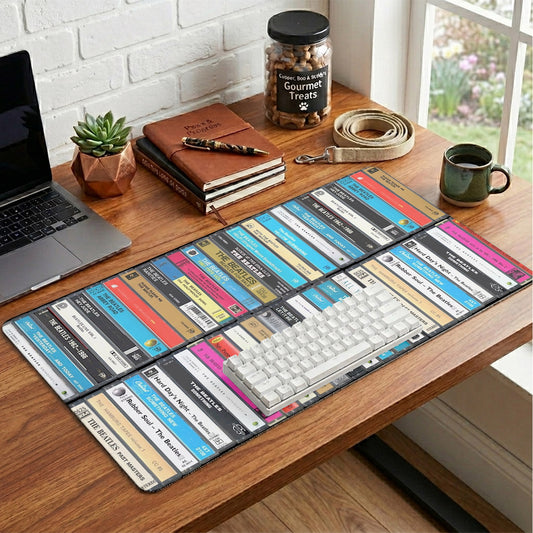 The Beatles Band Vintage Cassette Desk Mat – Non-slip Home Office Gift Keyboard Pad for Rock Music Lovers