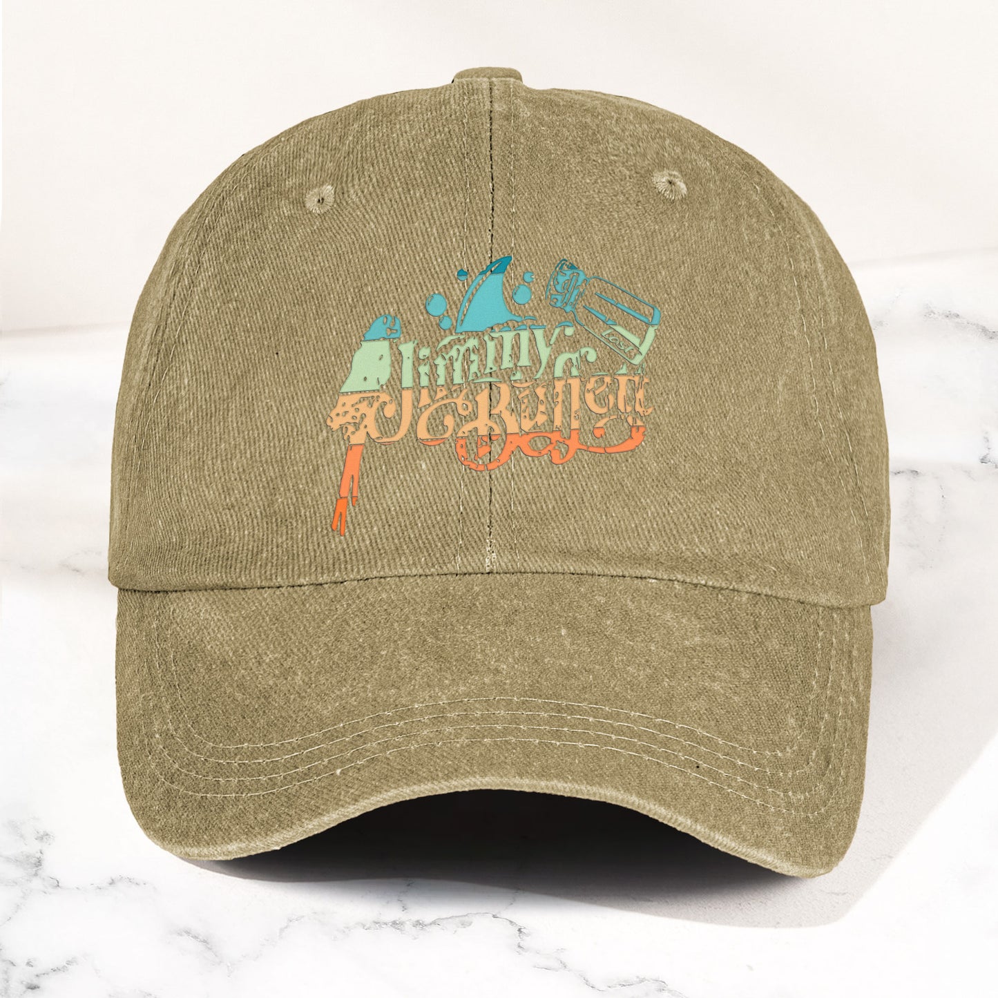 Jimmy Buffett Logo Denim Dad Cap – Vintage Washed Tropical Lifestyle Hat