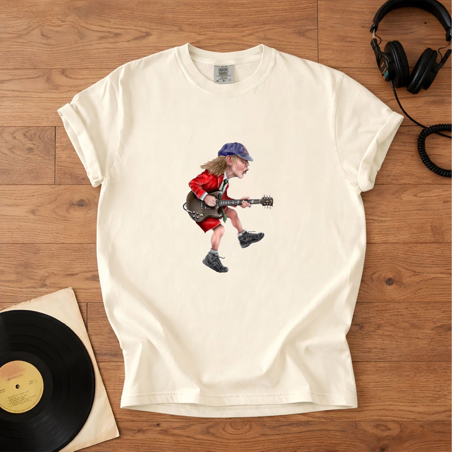 Angus Young Ripping On His Guitar Comfort Tee – Classic Music Graphic Shirt