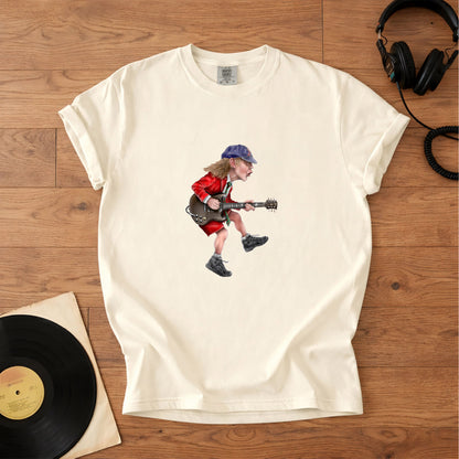 Angus Young Ripping On His Guitar Comfort Tee – Classic Music Graphic Shirt