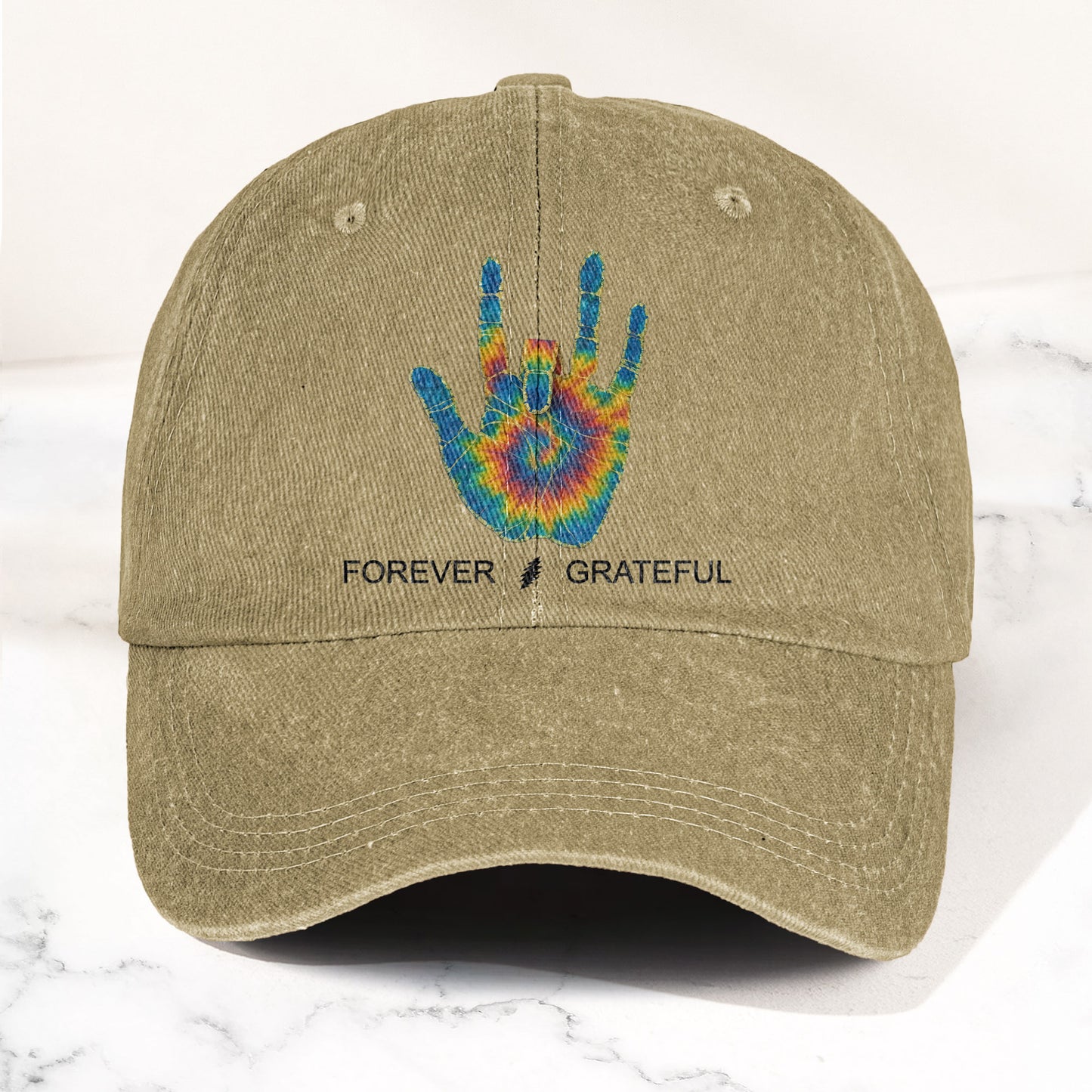 Jerry Garcia Handprint Tie Dye Denim Cap – Retro Music Grateful Dead Cap Gift For Dad (With Box)