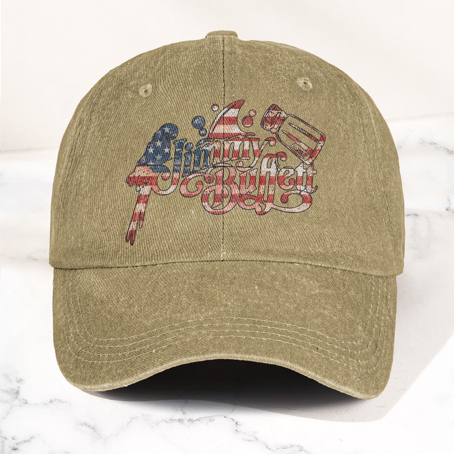 Jimmy Buffett Margaritaville Patriotic American Flag Parrot Music Merch Denim Cap – Retro Vintage Dad Cap Gift For Dad (With Box)