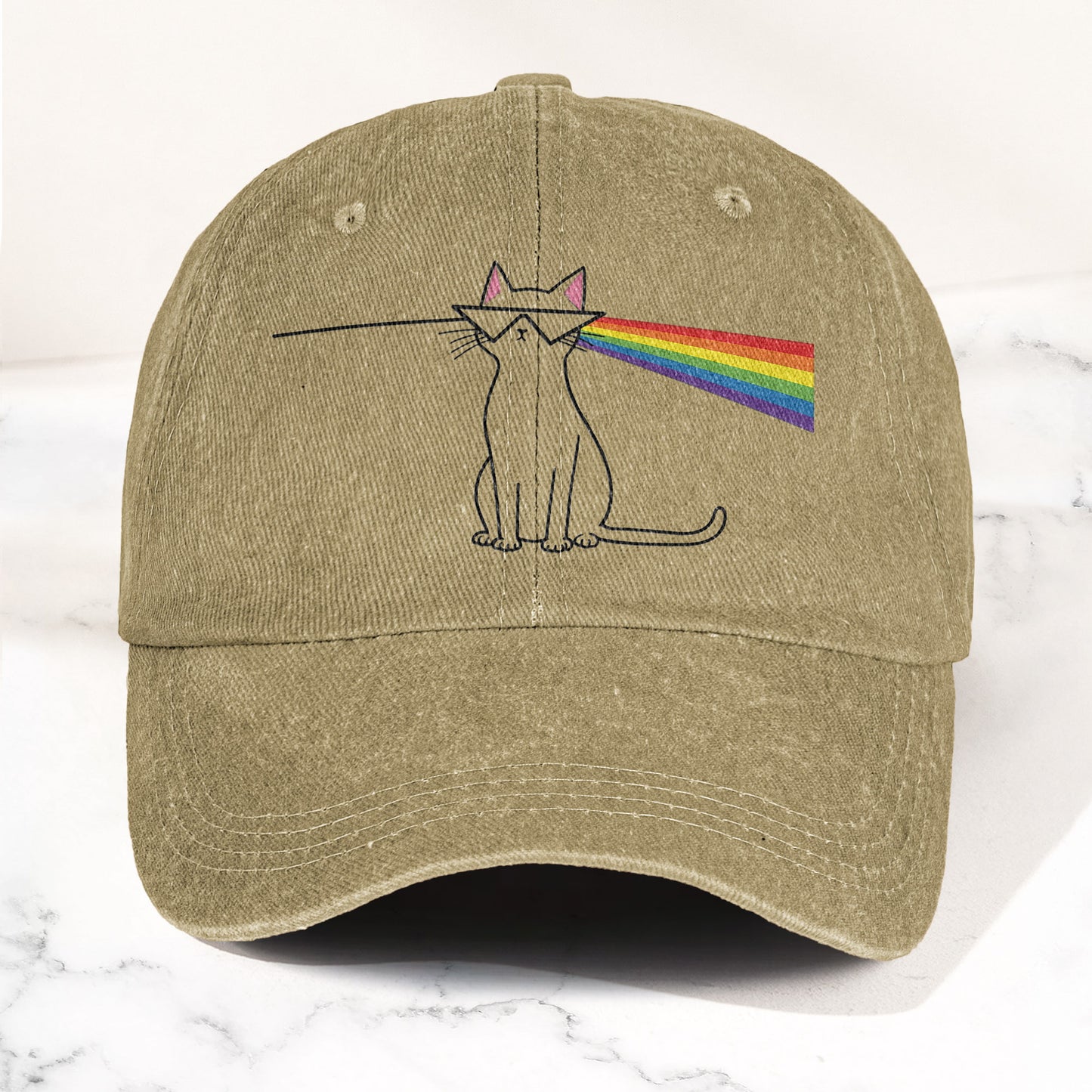 Pink Floyd Inspired Rainbow Prism Cat Pride Vintage Denim Cap – Retro Dad Cap (With Box)