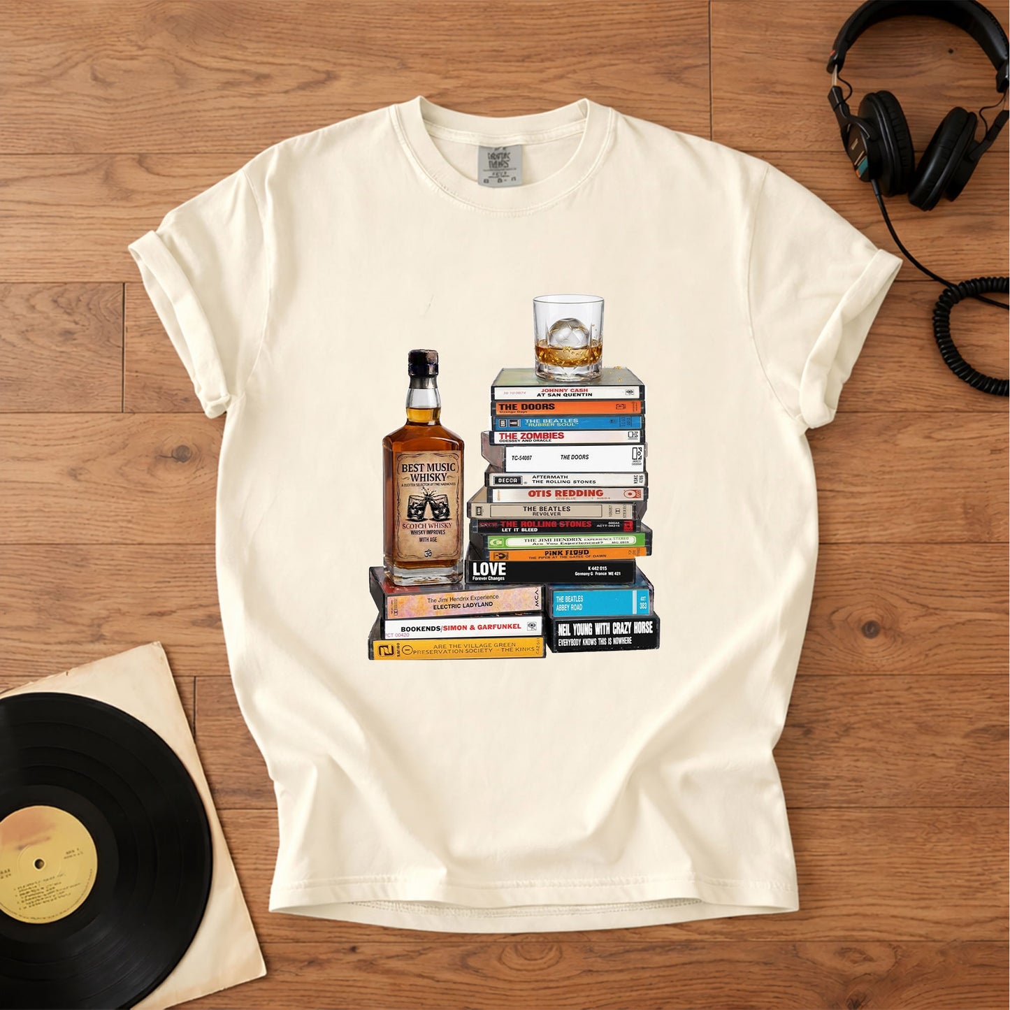 Vintage Rock Cassette Collection T-Shirt – The Beatles Rolling Stones Pink Floyd Albums Graphic Tee