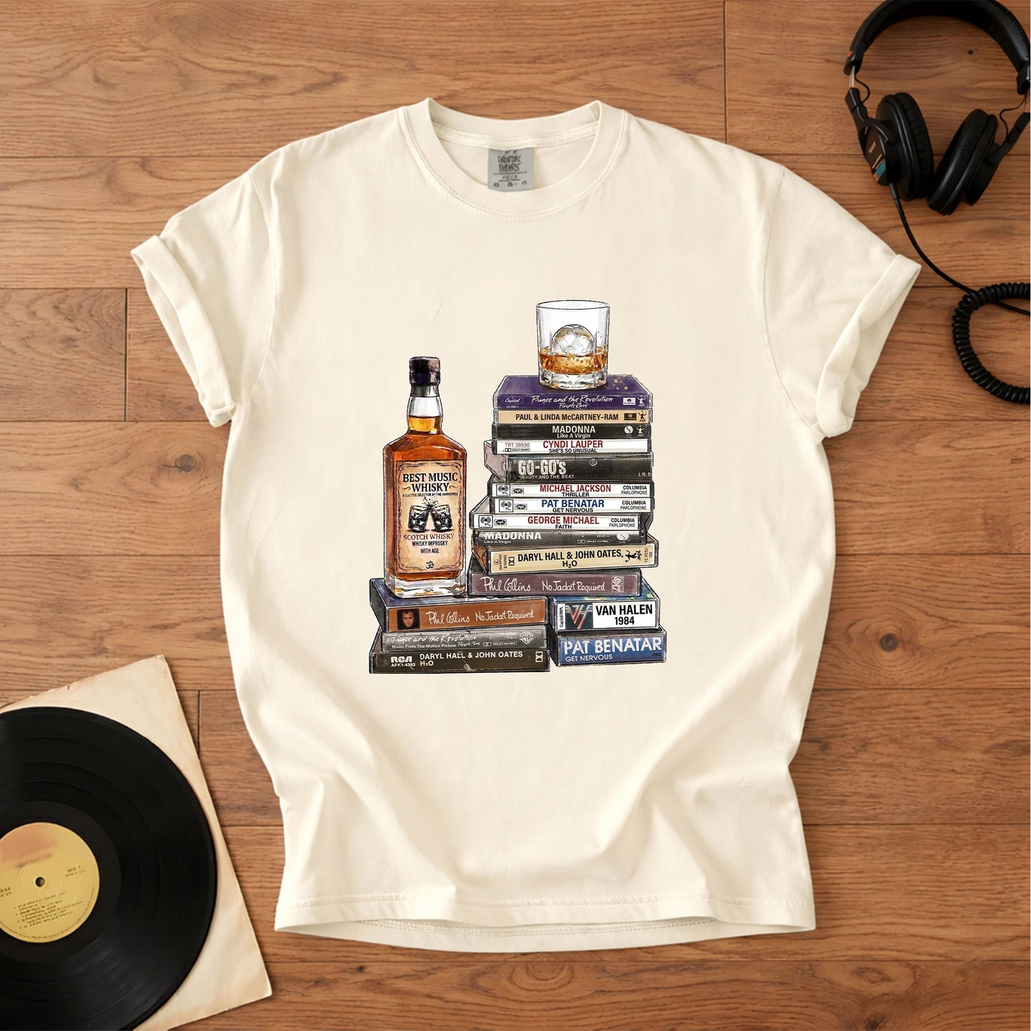 1980s Rock Album Cassette Collection T-Shirt – Retro Rock Music Michael Jackson Madonna and Bands Merch Tee
