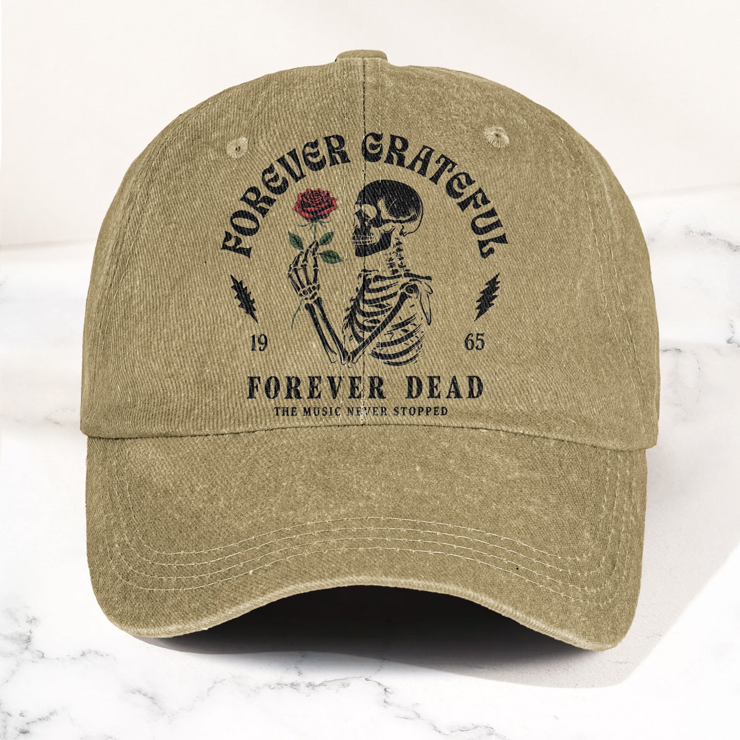 Grateful Dead 60th Anniversary Skeleton Rose Forever Dead Denim Cap – Retro Vintage Dad Cap Gift For Dad (With Box)
