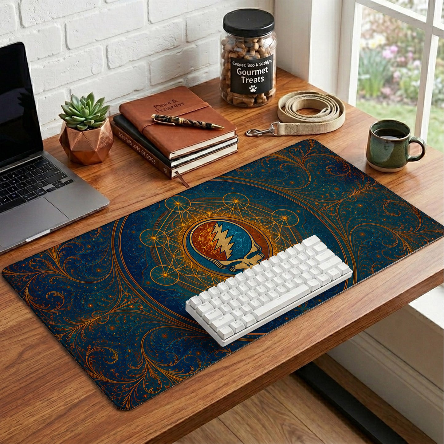 Grateful Dead Sacred Geometry Steal Your Face Desk Mat – Non-slip Office Gift Keyboard Pad Birthday Gift For Music Lovers