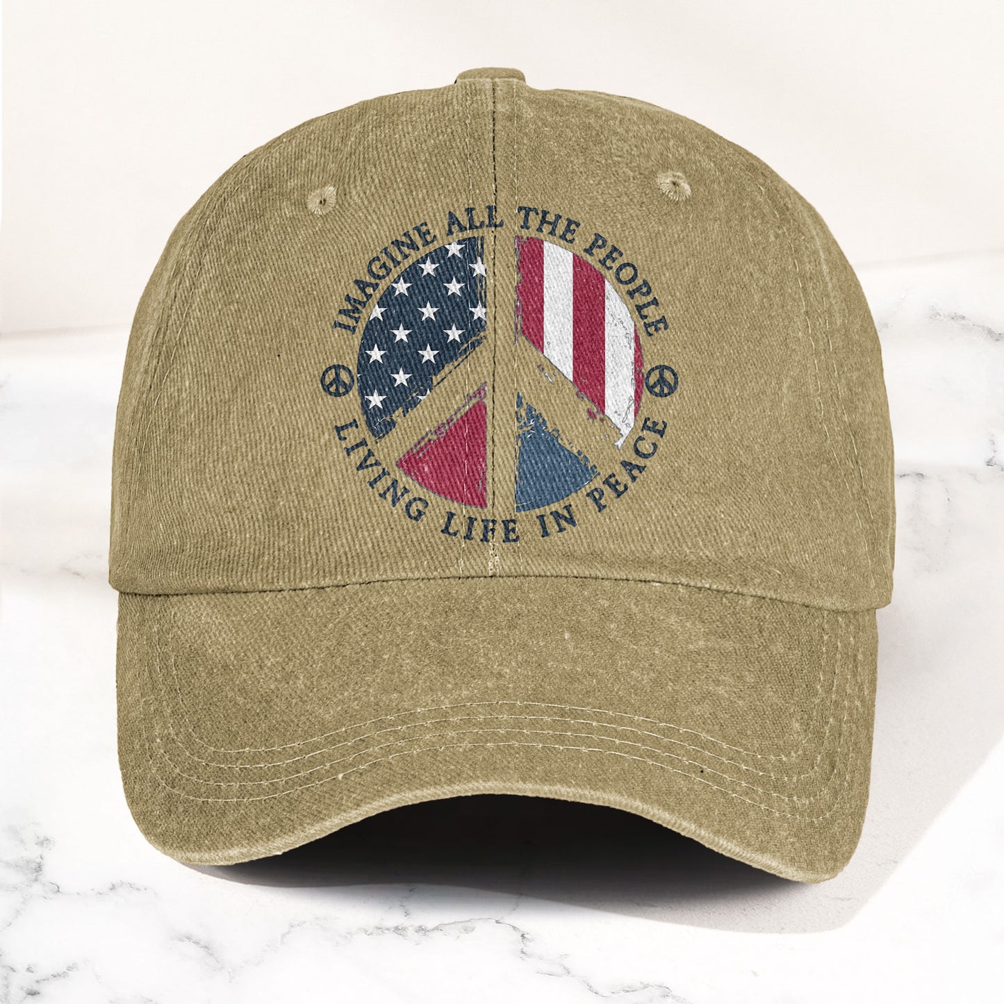 John Lennon Imagine All The People Living Life In Peace Sign American Flag Denim Cap – Retro Vintage Dad Cap Gift For Dad (With Box)