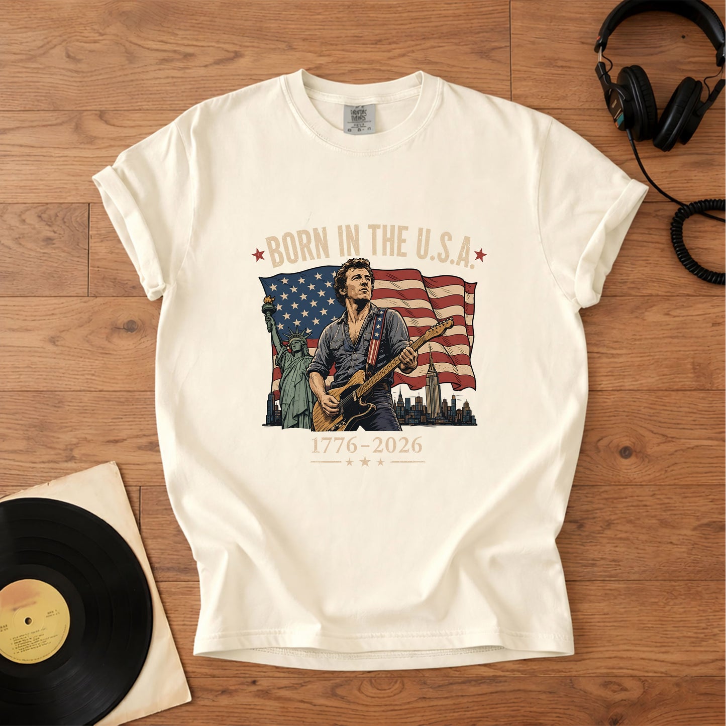 Bruce Springsteen Born In The USA 4th of July Patriotic Graphic T-Shirt – Retro Rock Music Fan Merch Tee