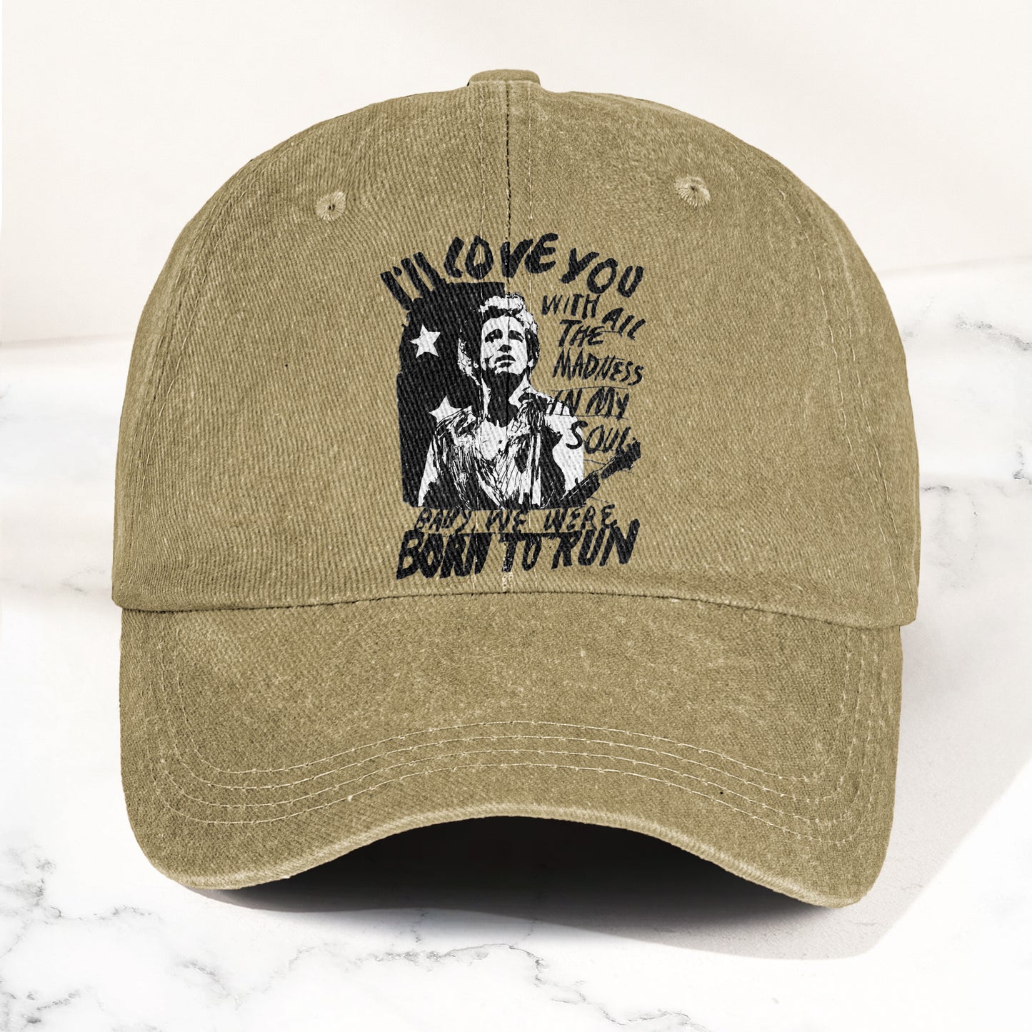 Bruce Springsteen Born to Run Lyrics Denim Cap – Retro Rock Music Fan Cap (With Box)