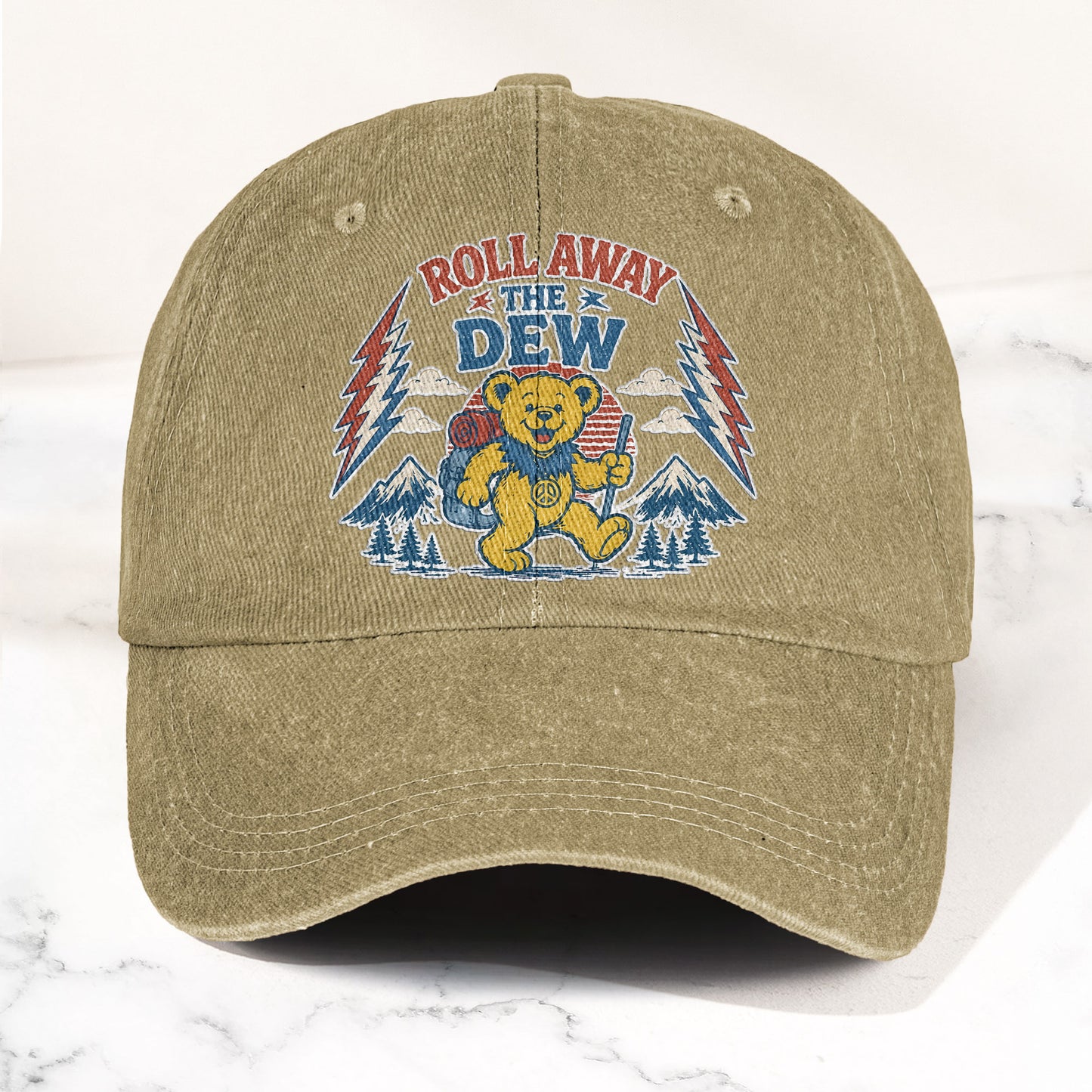 Grateful Dead Franklin's Tower Roll Away The Dew Dancing Bear Hiking Denim Cap – Retro Vintage Dad Cap Gift For Dad (With Box)