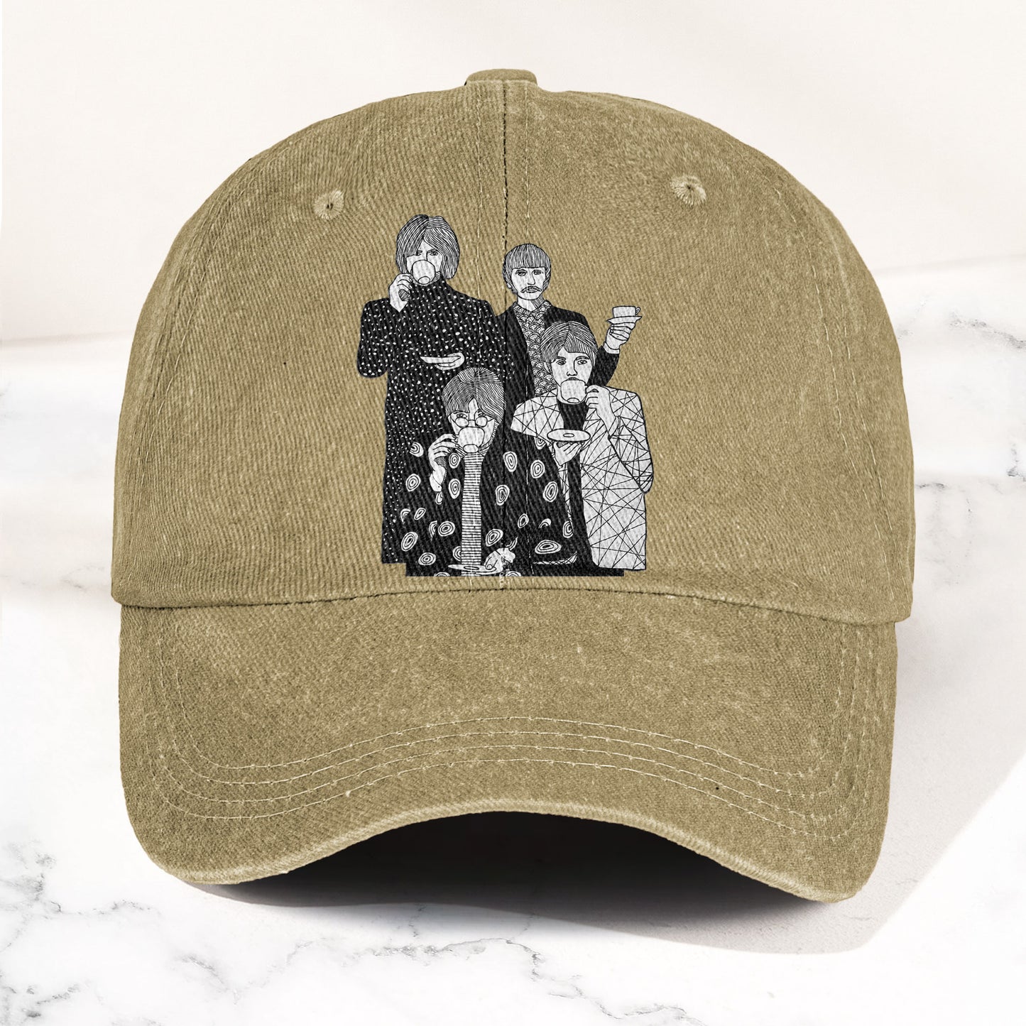 The Beatles Drinking Tea Denim Cap – Retro Vintage Rock Band Dad Cap Gift For Dad (With Box)