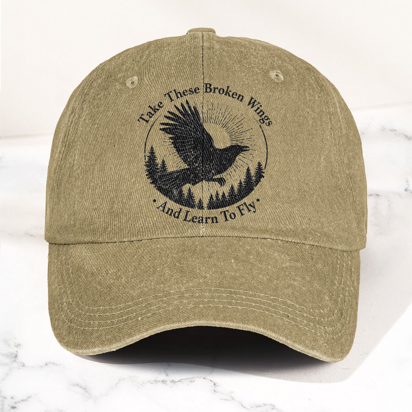 Broken Wings Take These Broken Wings And Learn To Fly Denim Cap – Retro Vintage Dad Cap Gift For Dad (With Box)