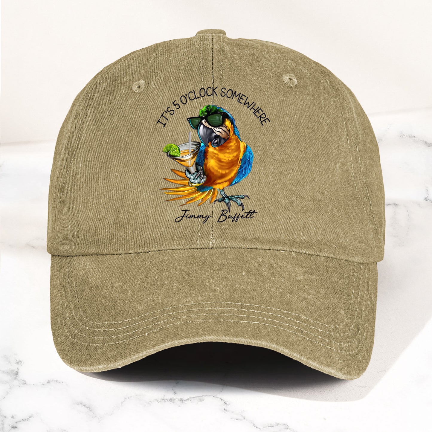 Jimmy Buffett "It's 5 O’Clock Somewhere" Denim Dad Cap – Vintage Tropical Hat