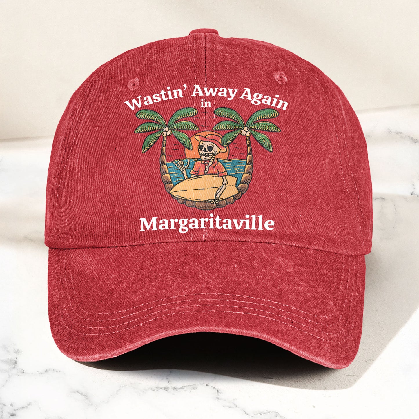 Wastin' Away Again in Margaritaville Denim Cap – Retro Jimmy Buffett Inspired Dad Hat (With Box)