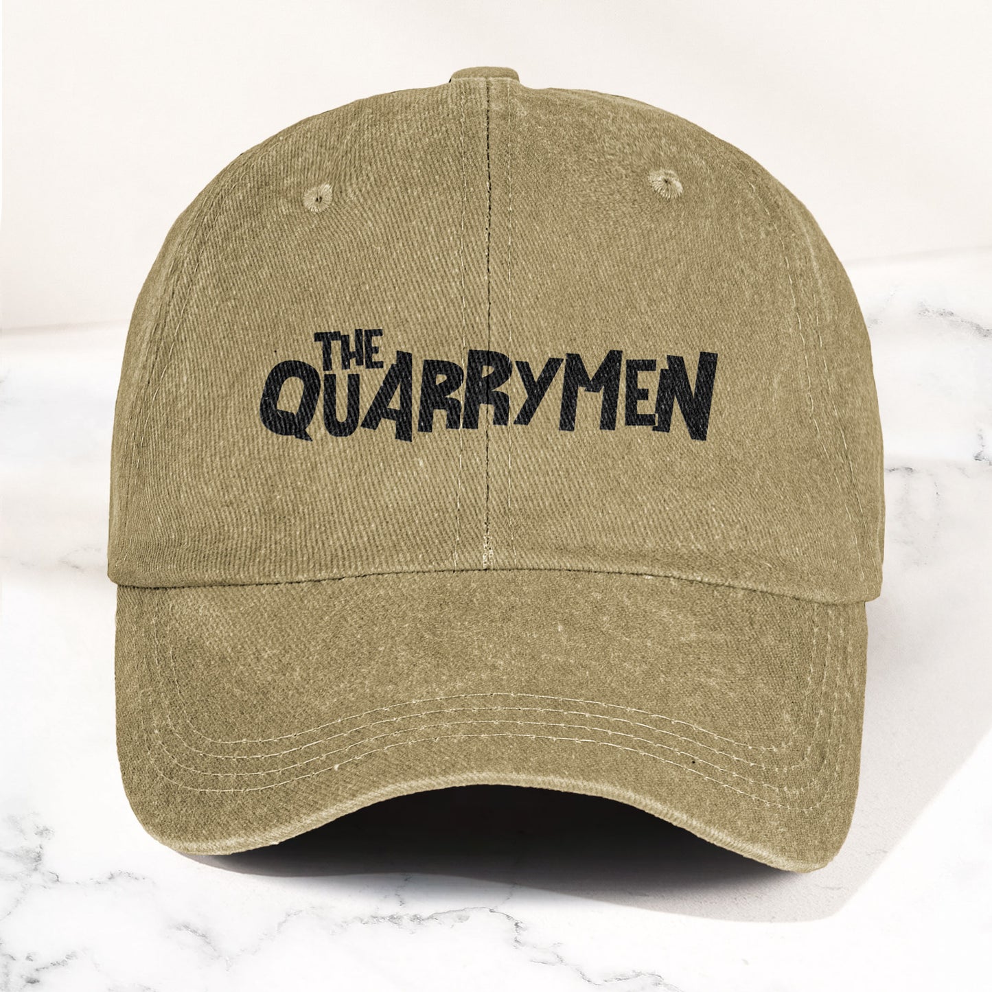 The Quarrymen Text Logo Denim Cap – Retro Rock Music Fan Cap (With Box)