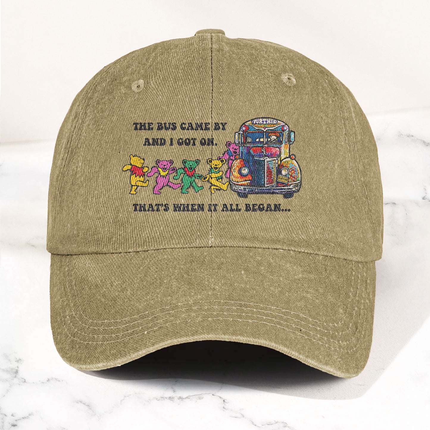 Grateful Dead Further Bus And Dancing Bears Denim Cap – Vintage Music Grateful Dead Merch Gift for Dad (With Box)