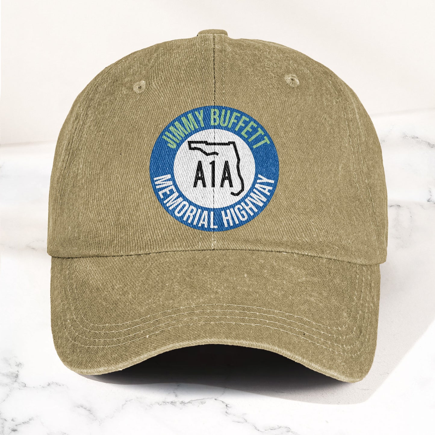 Jimmy Buffett A1A Memorial Highway Denim Cap – Retro Jimmy Buffett Tribute Dad Hat (With Box)