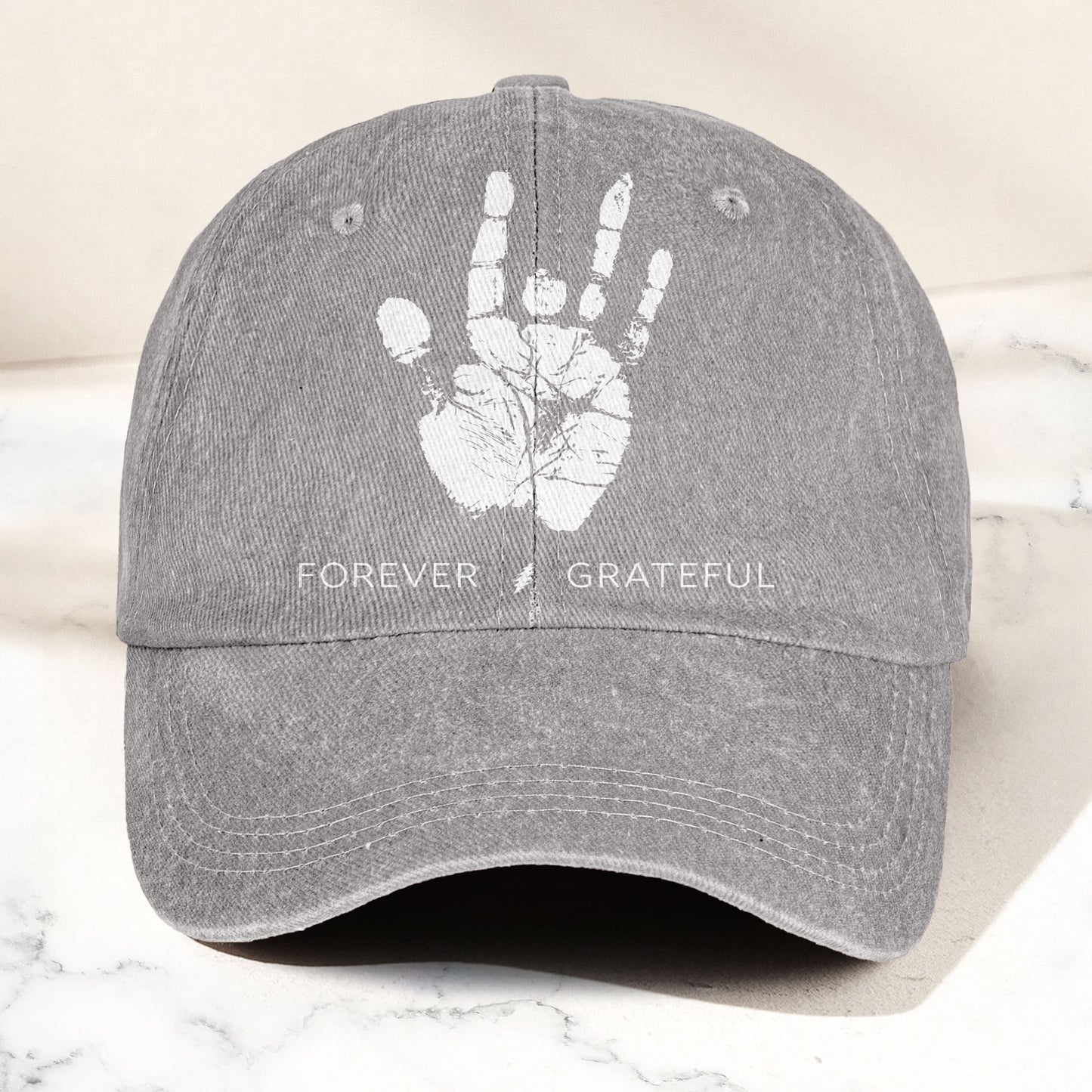 Grateful Dead Denim Cap – “Forever Grateful” Handprint Dad Hat (With Box)