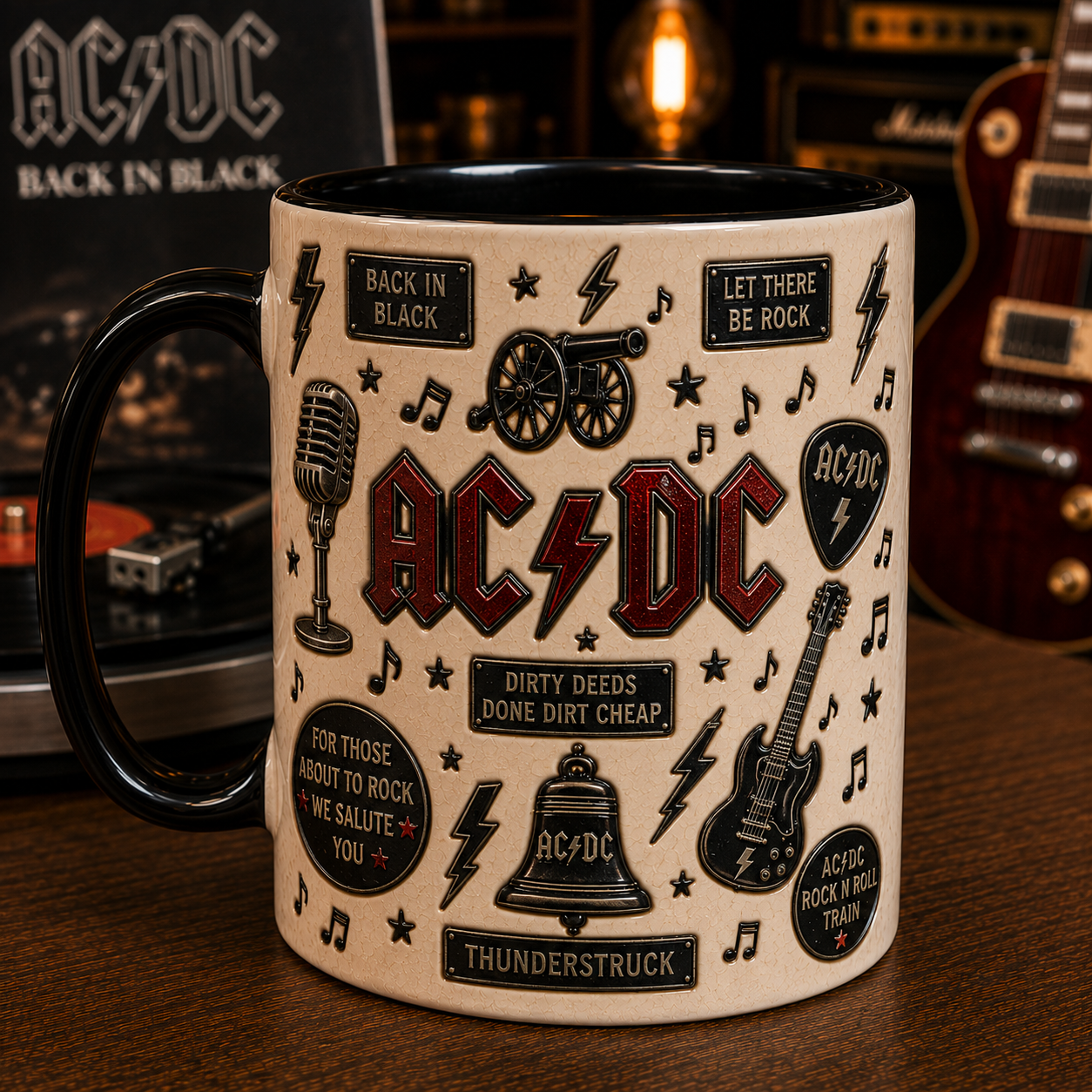 AC/DC Mug – Back in Black & Thunderstruck Coffee Cup, Classic Rock Gift for AC/DC Fans