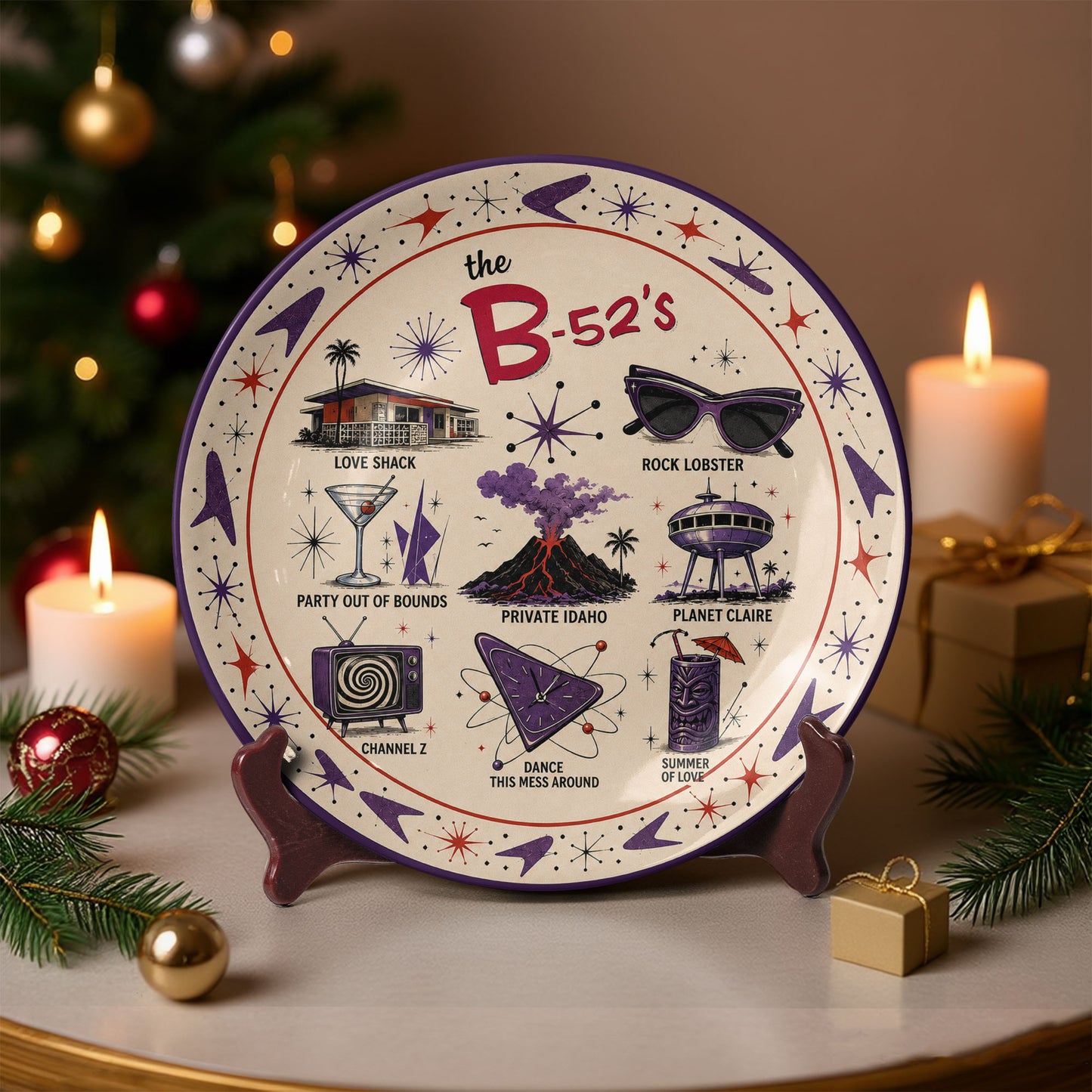 The B-52's Decorative Ceramic Plate – Retro New Wave Music Band Collectible Display Plate, Love Shack Wall Art Gift for Fans