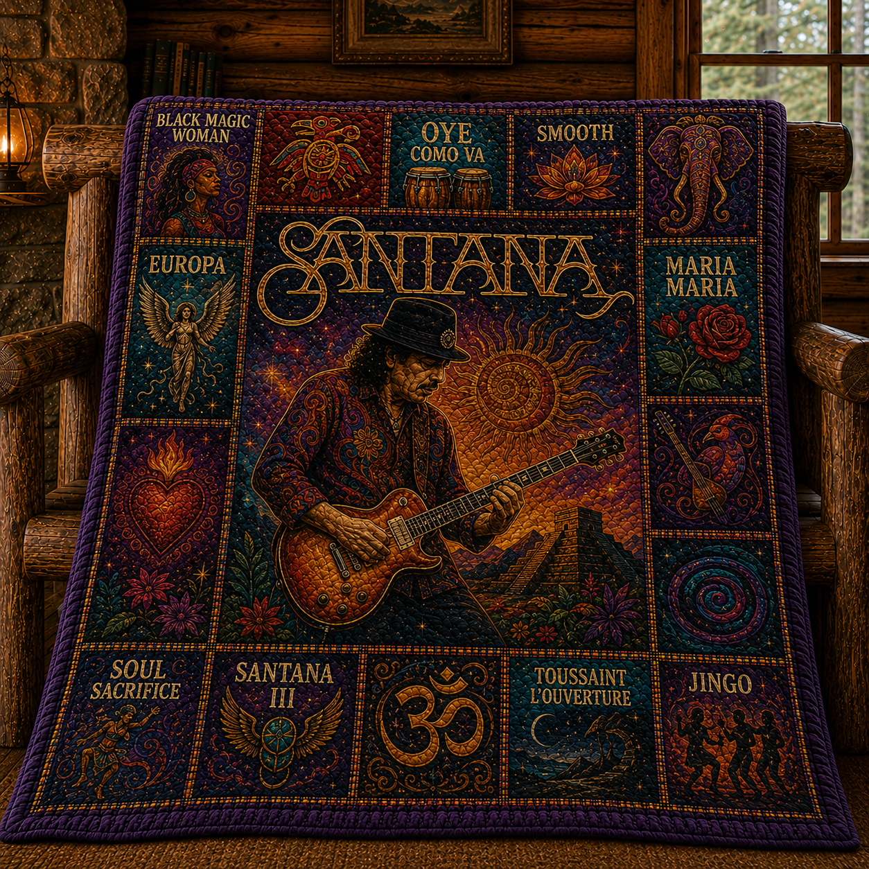 Santana Latin Rock Quilt Blanket – A Psychedelic Guitar Journey In Every Stitch