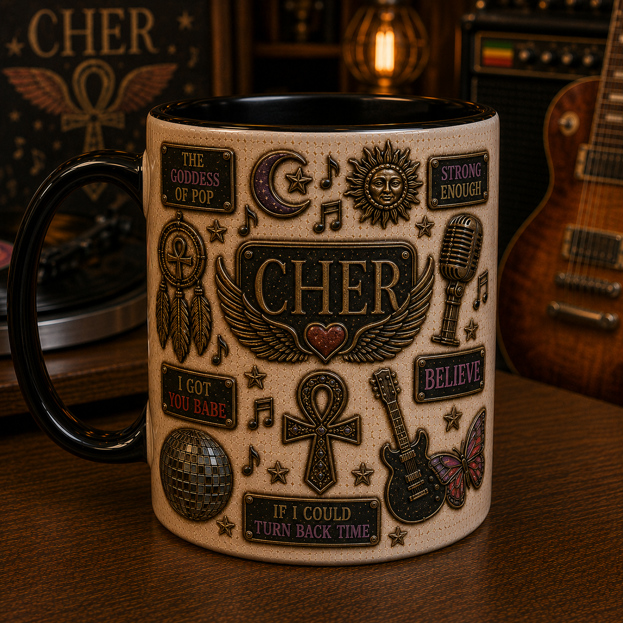 Cher Mug – Believe & If I Could Turn Back Time Ceramic Coffee Mug, Goddess of Pop Gift