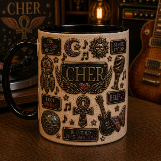 Cher Mug – Believe & If I Could Turn Back Time Ceramic Coffee Mug, Goddess of Pop Gift