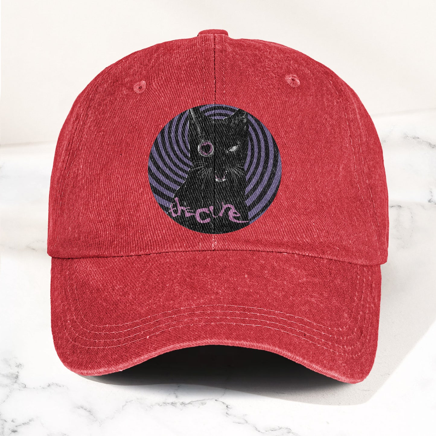 The Cure Black Cat Denim Cap – Retro The Cure Tribute Merch Dad Hat (With Box)